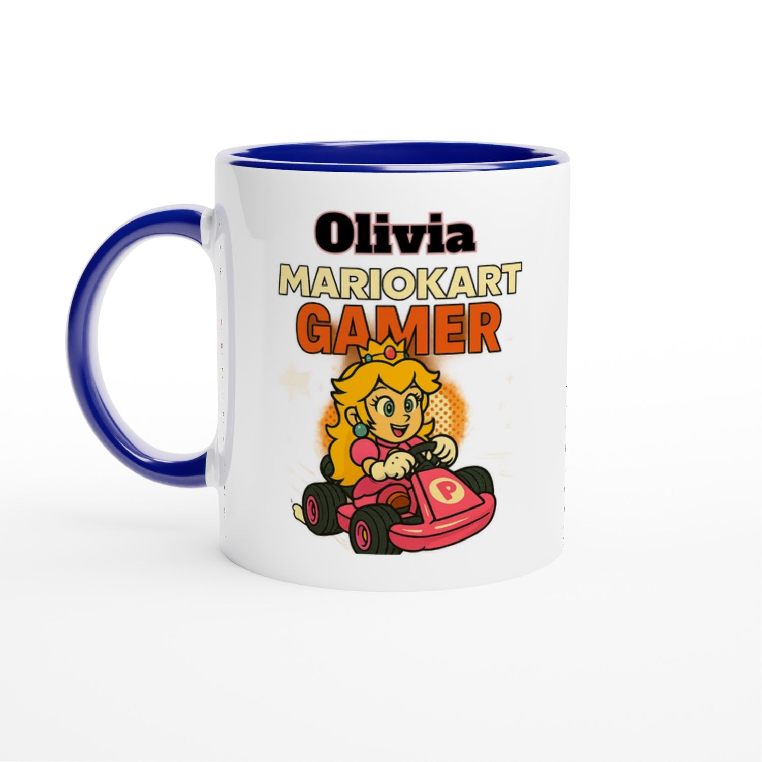 Personalized Mario Kart Gamer Mug - Princess Peach Mug - Funny Gift for Gamers - 11oz Ceramic Coffee Cup Ceramic Blue