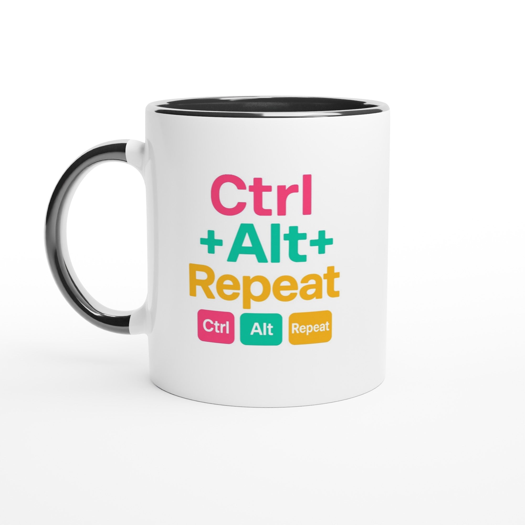 CTRL + ALT + REPEAT Bold Mug - Funny Gift for Tech Lovers - Ceramic Coffee Cup Ceramic Black