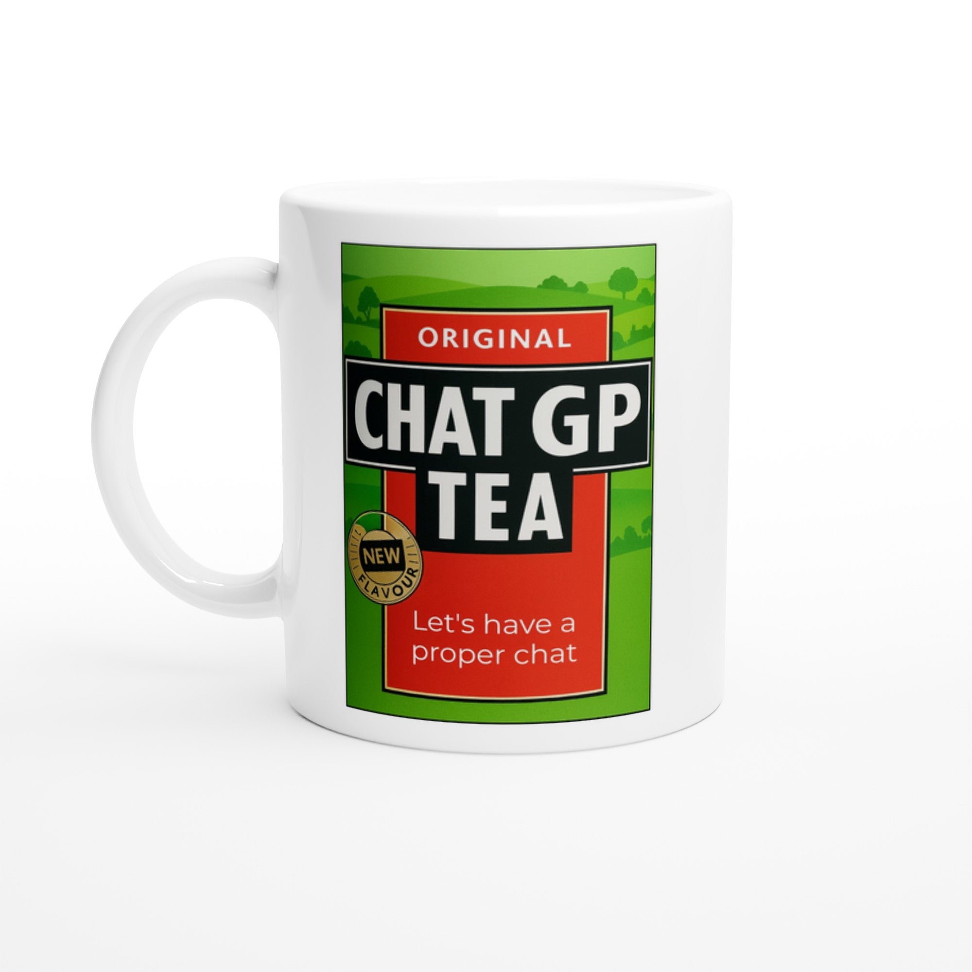 Chat GP Tea Mug - Humorous 11oz Coffee Cup for Tea Lovers & ChatGPT AI Fans Ceramic White