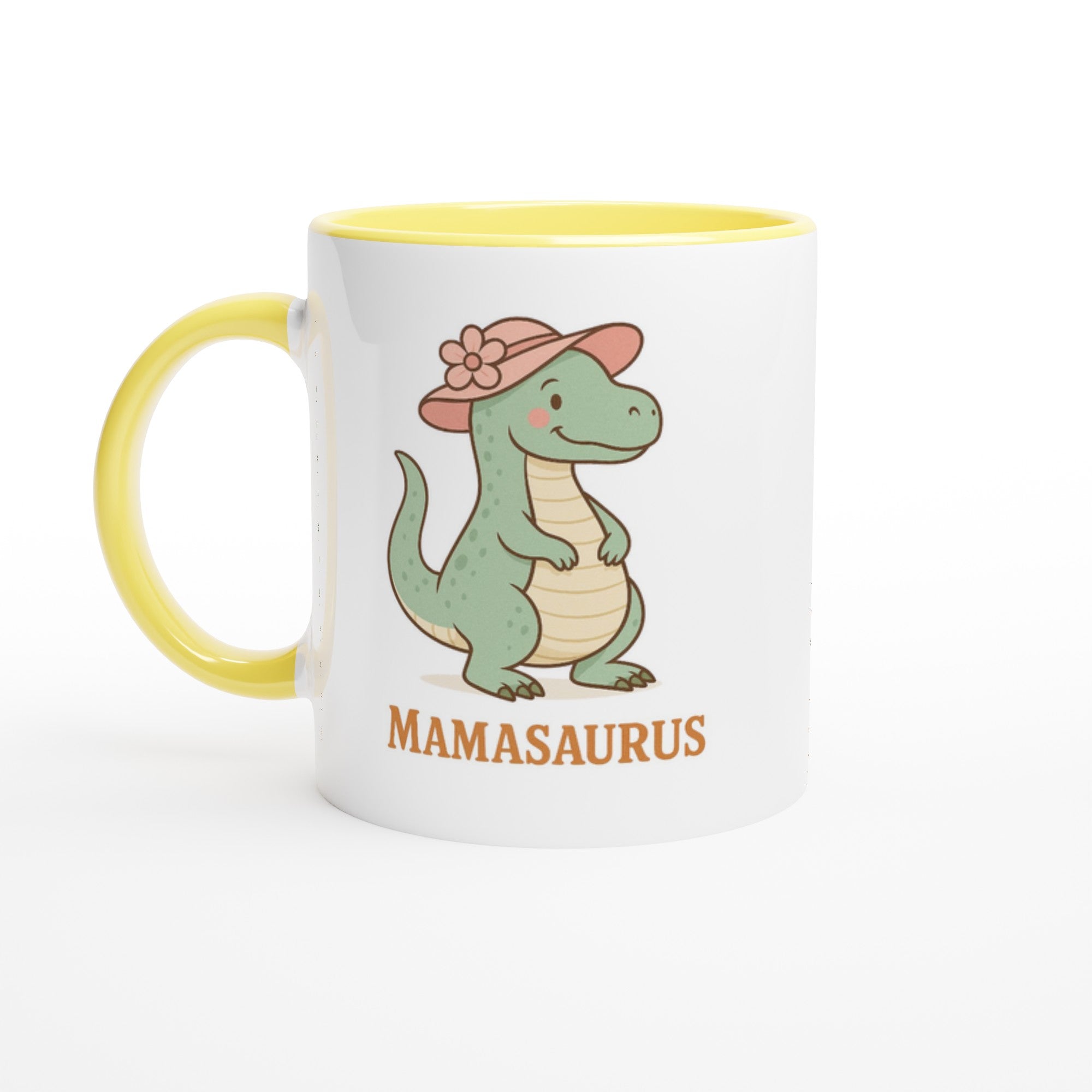 Mamasaurus Mug - Cute Dinosaur Coffee Cup - Perfect Gift for Moms Ceramic Yellow