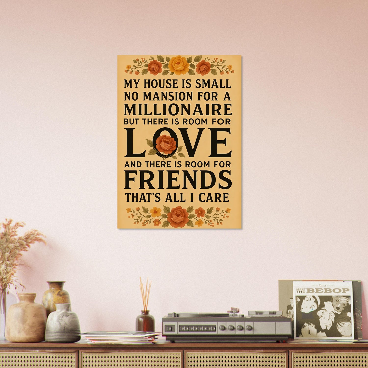 Small House Big Heart Poster – Rustic Floral Wall Art with Quote About Love and Friendship – Cozy Home Decor Gift for Friends or Family 50x70 cm 20x28″