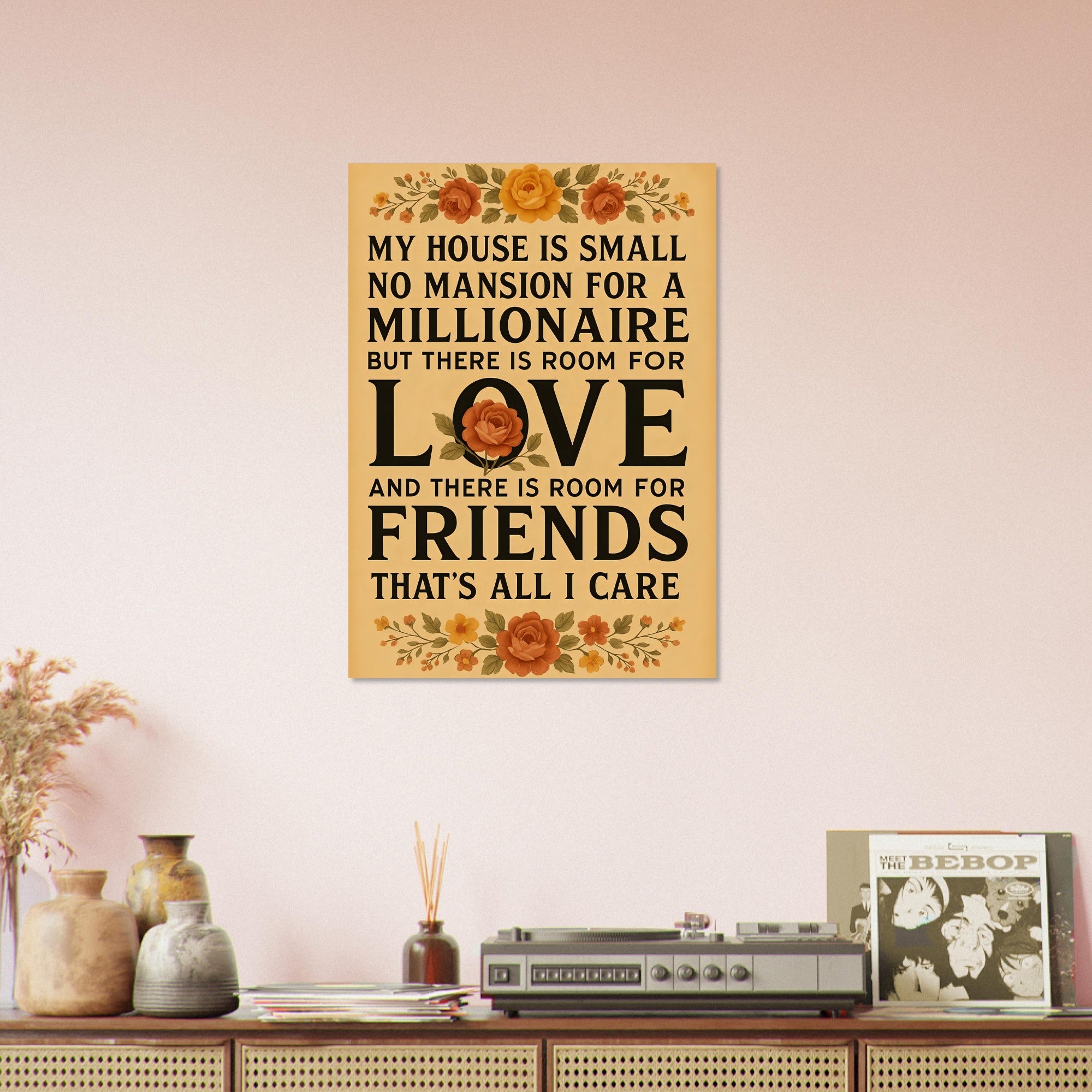 Small House Big Heart Poster – Rustic Floral Wall Art with Quote About Love and Friendship – Cozy Home Decor Gift for Friends or Family 50x70 cm 20x28″
