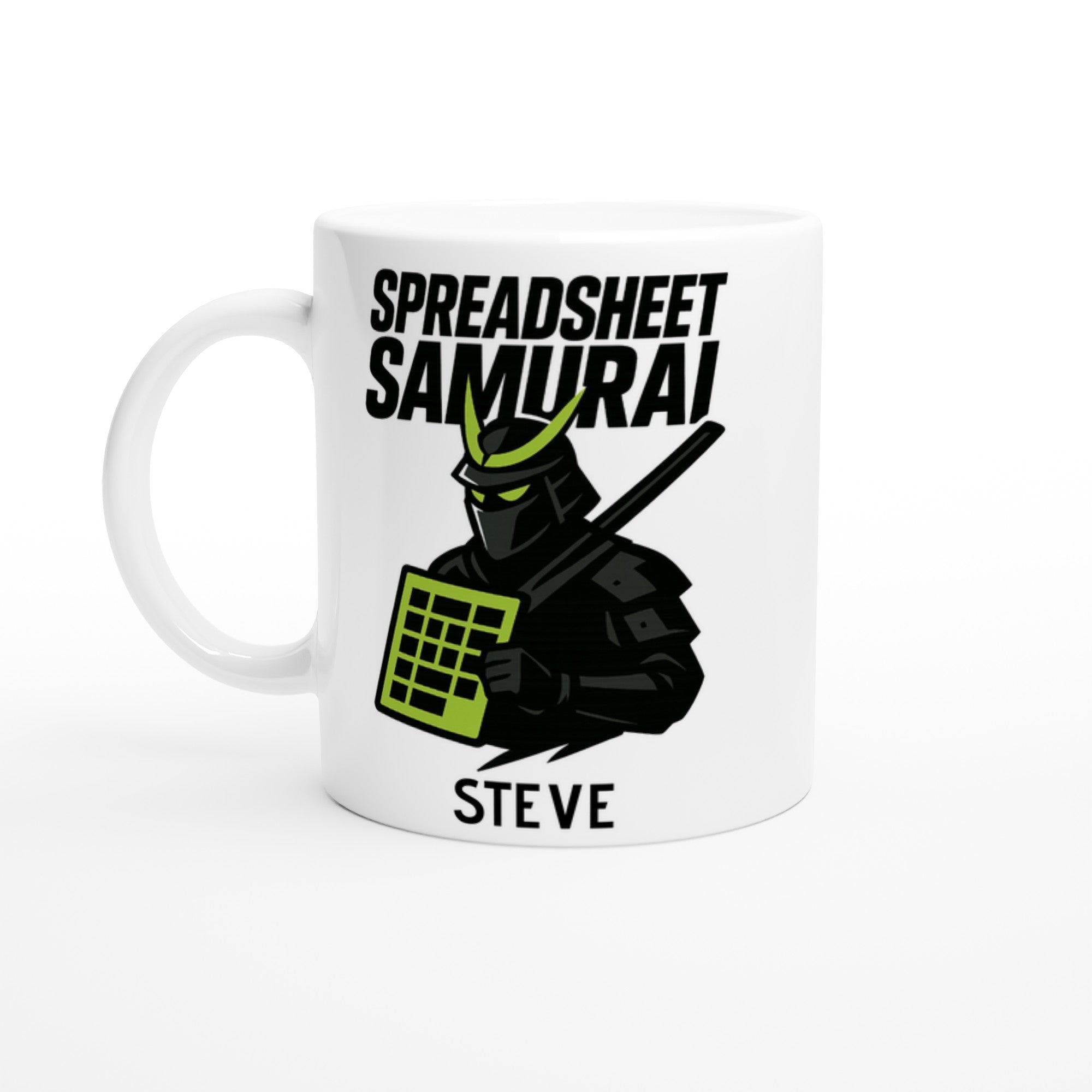 Spreadsheet Samurai Mug – Funny Office Coffee Cup | 11oz Gift for Excel Nerds, Data Analysts & Accountants | Geeky Productivity Humor Ceramic White