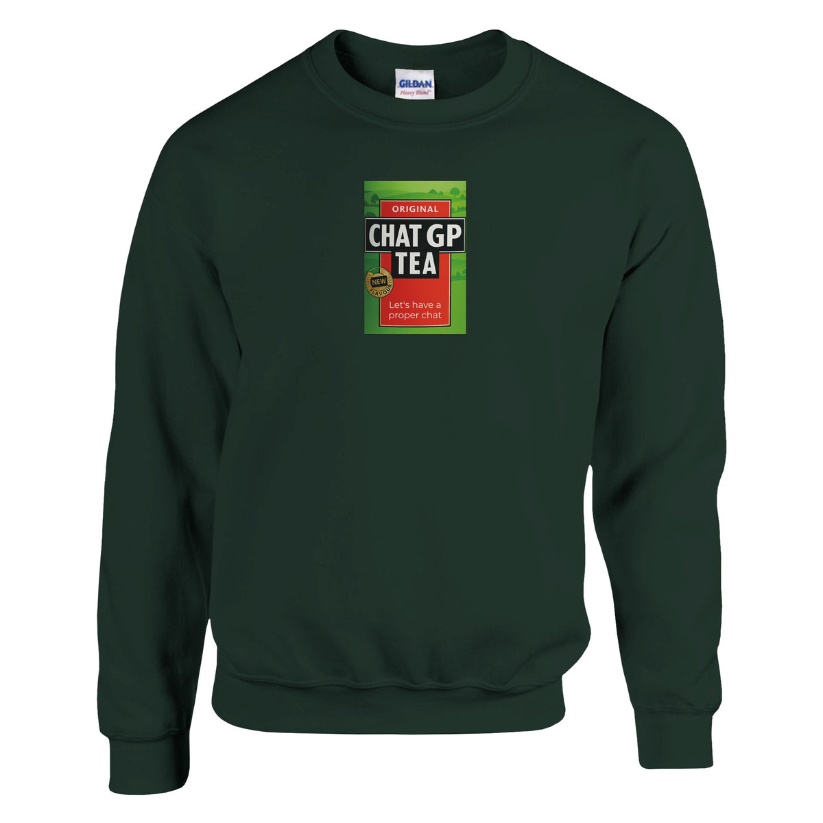 Chat GP Tea Sweatshirt - Humorous gift for Tea Lovers & ChatGPT AI Fans - Unisex Crewneck Sweatshirt Forest Green