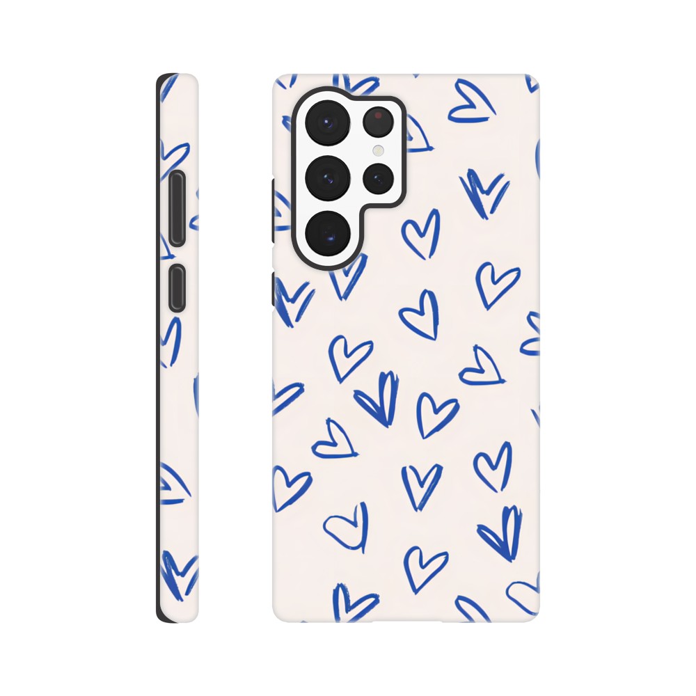 Blue Hearts Phone Case - Cute Minimalist Pattern for iPhone & Samsung | Romantic Design Protection Galaxy S22 Ultra