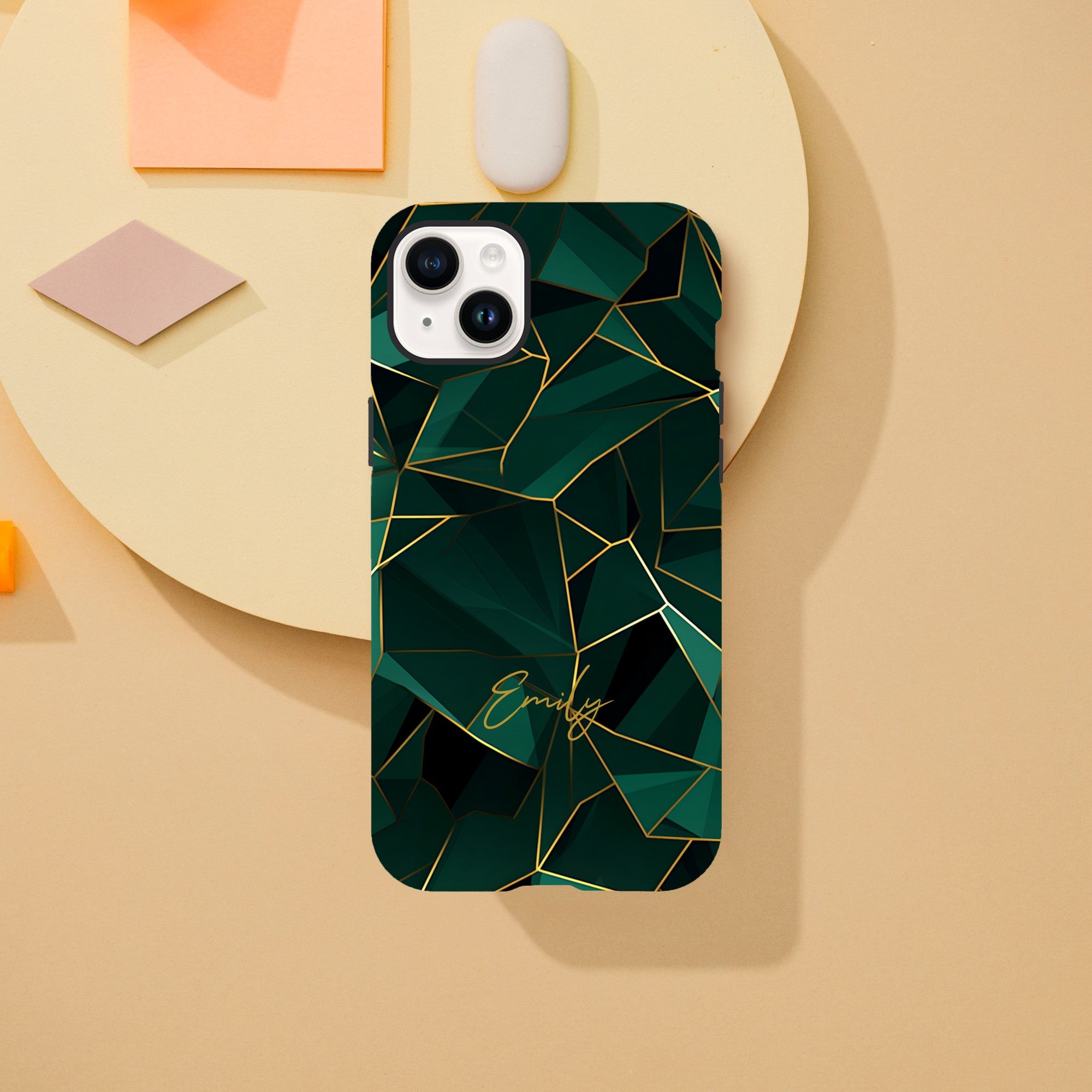 Personalized Emerald Green Tough iPhone Case - Luxury Double-Layer Protection iPhone 14 Plus