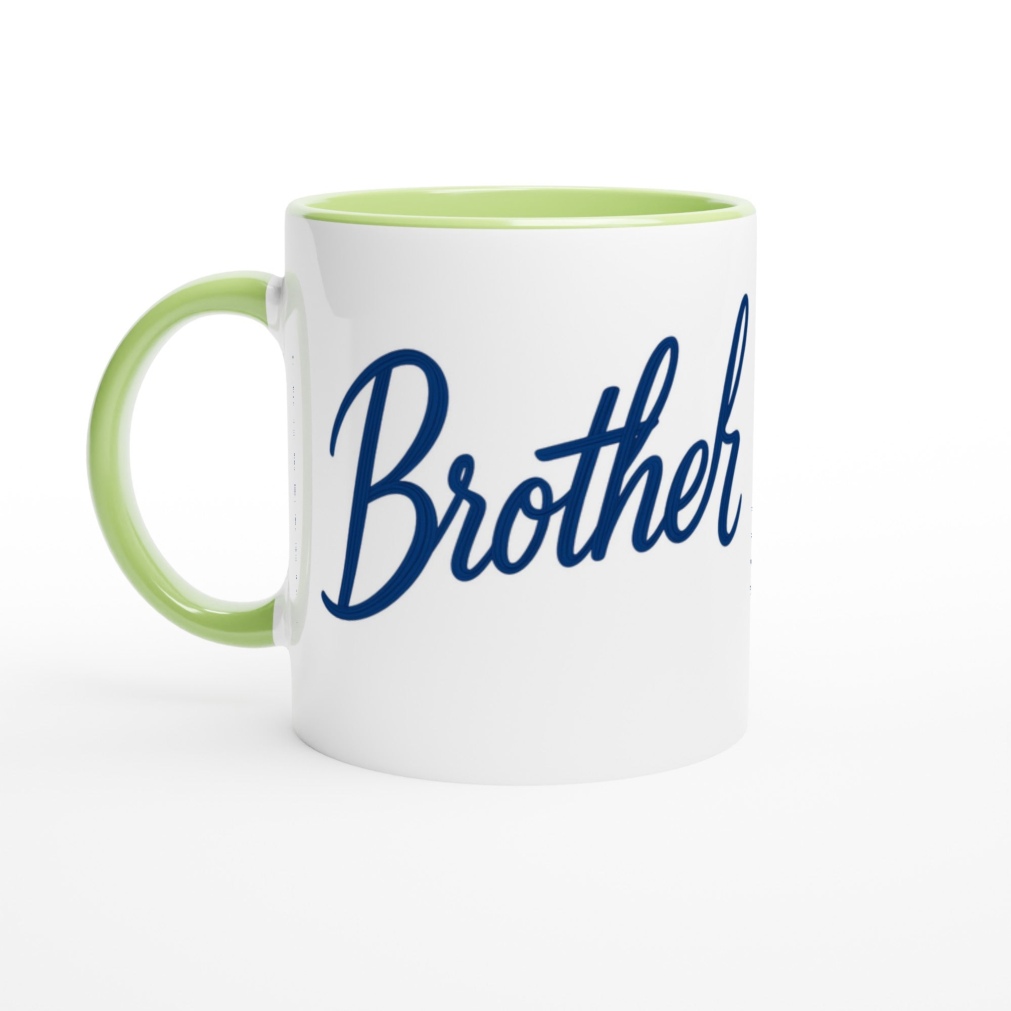 Brother Mug - Blue Brush Script Mug with Heart – Blue Calligraphy 11oz Coffee Cup – Gift for Brother, Birthday or Everyday Surprise Ceramic Green