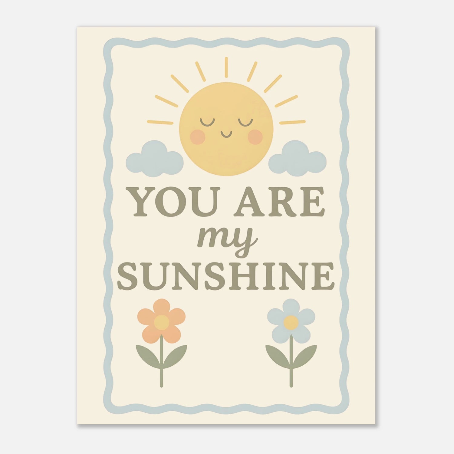 You Are My Sunshine Sun and Flower Pastel Nursery Wall Art, Nursery Poster, Nursery Art Decor - Neutral Print Baby Girl or Baby Boy Room 60x80 cm 24x32″