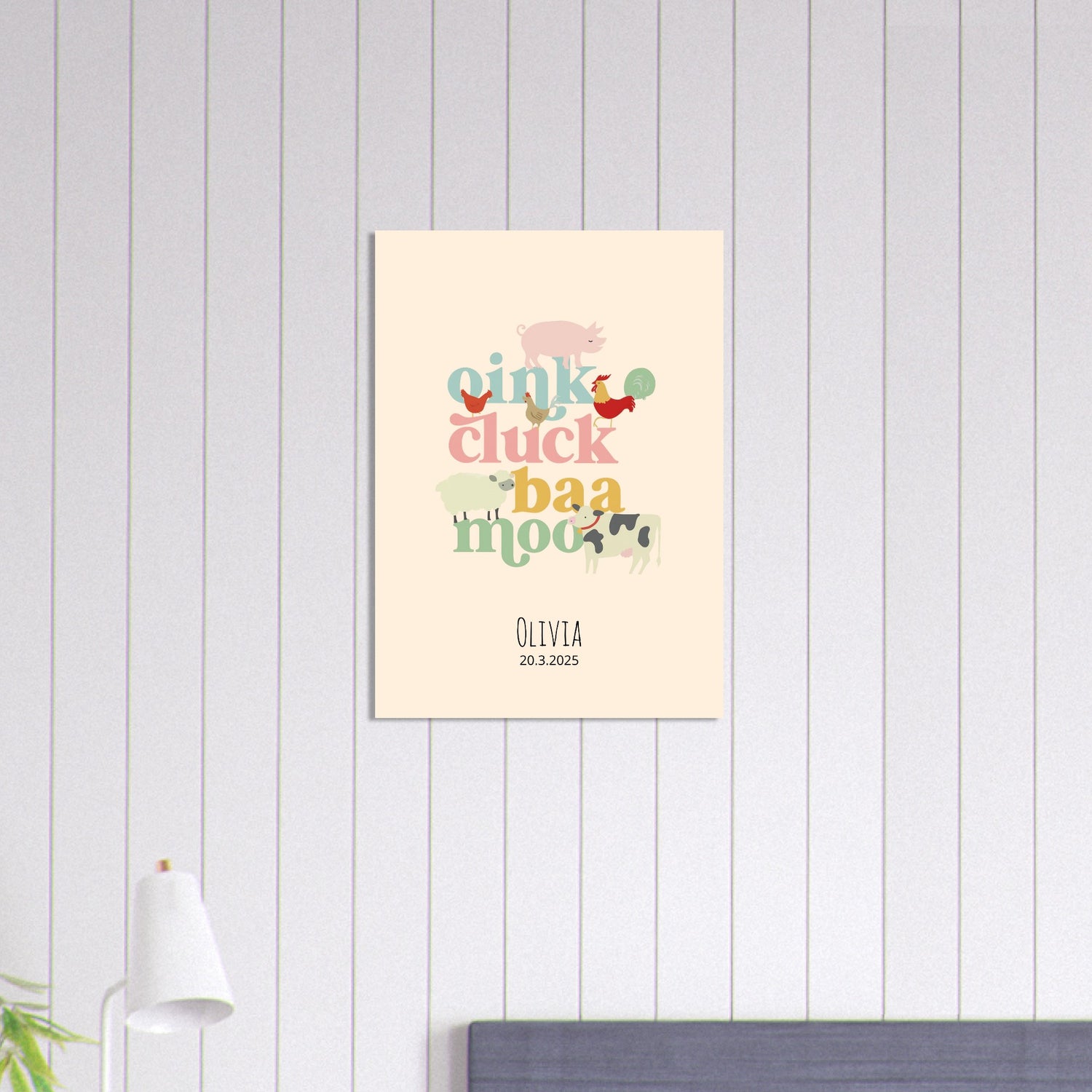 Oink Cluck Baa Moo Personalized Farm Print - Cute Nursery Wall Art Poster 50x70 cm 20x28″