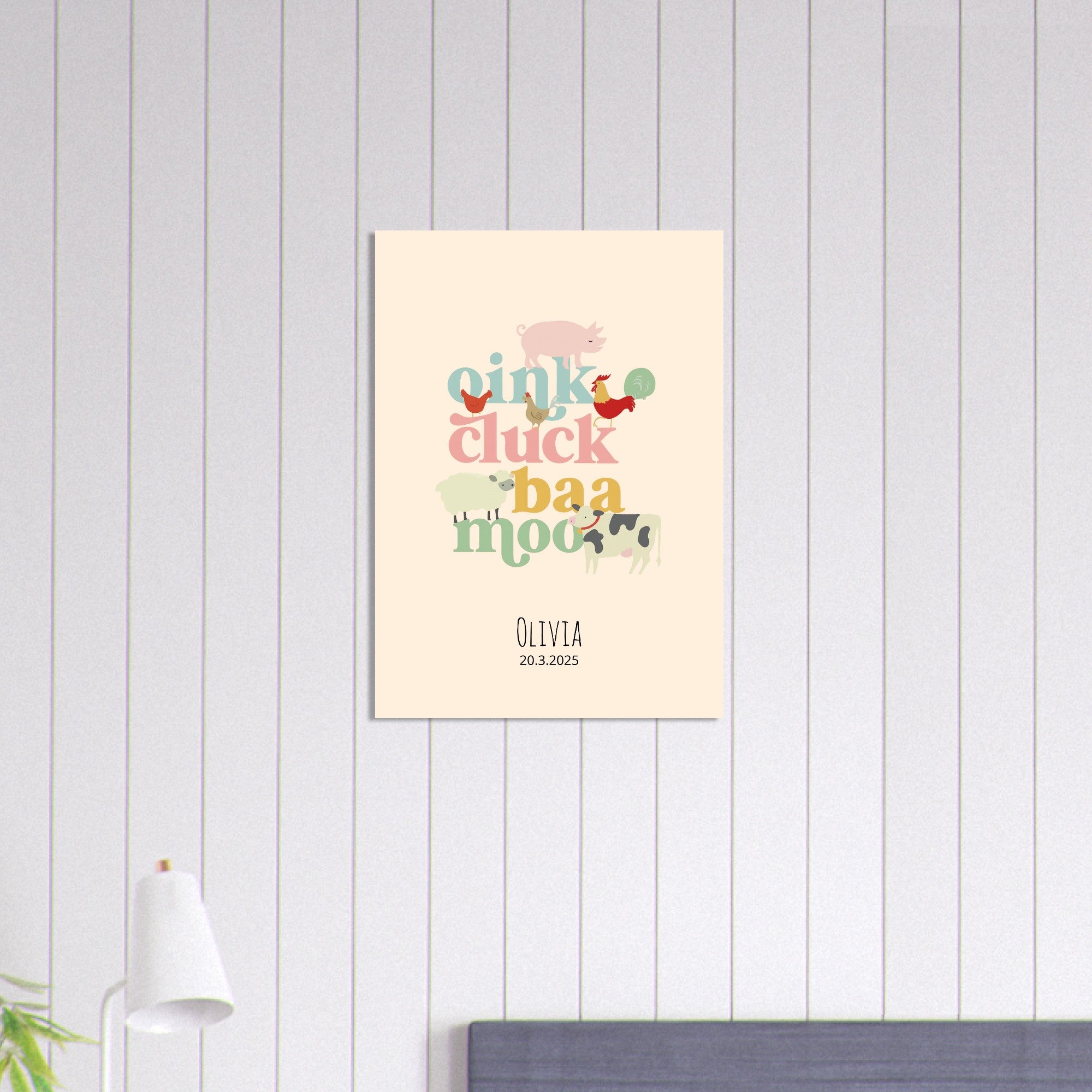 Oink Cluck Baa Moo Personalized Farm Print - Cute Nursery Wall Art Poster 50x70 cm 20x28″