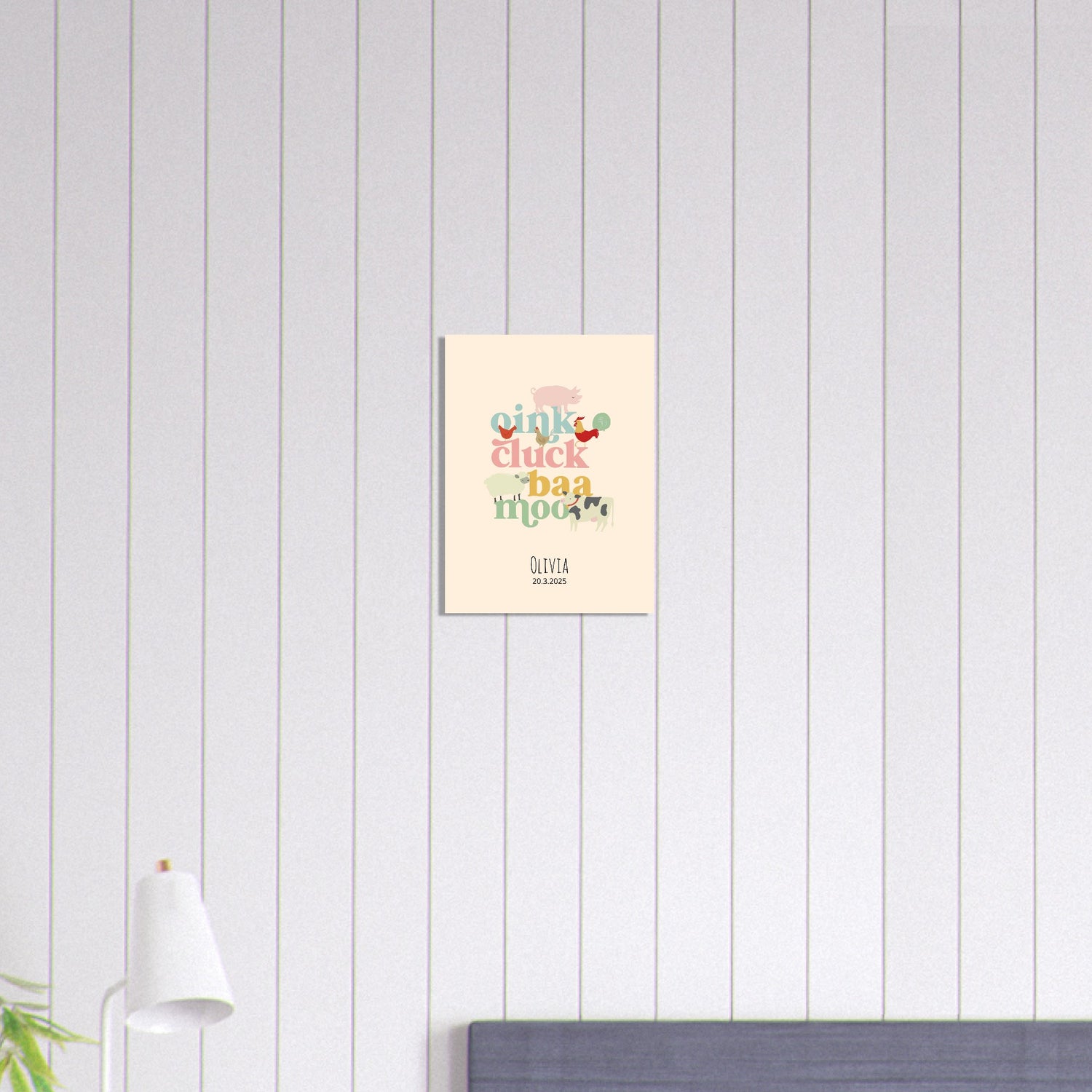 Oink Cluck Baa Moo Personalized Farm Print - Cute Nursery Wall Art Poster 30x40 cm 12x16″