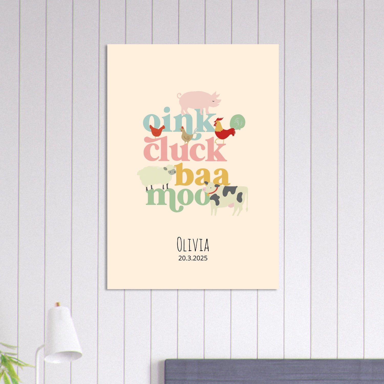 Oink Cluck Baa Moo Personalized Farm Print - Cute Nursery Wall Art Poster 70x100 cm 28x40″