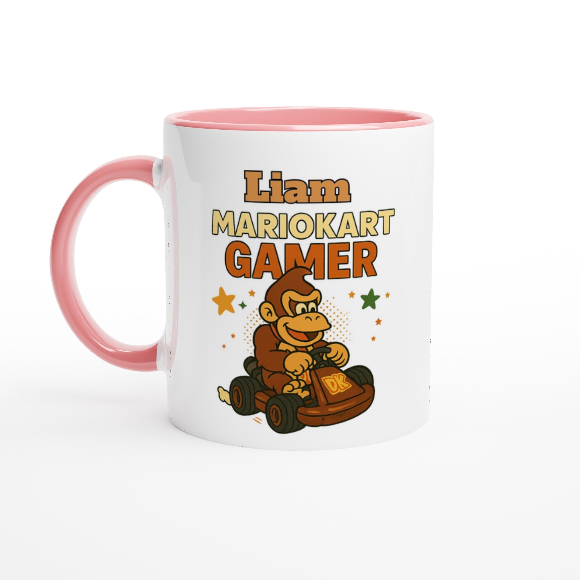 Personalized Mario Kart Gamer Mug - Donkey King Mug - Funny Gift for Gamers - 11oz Ceramic Coffee Cup Ceramic Pink