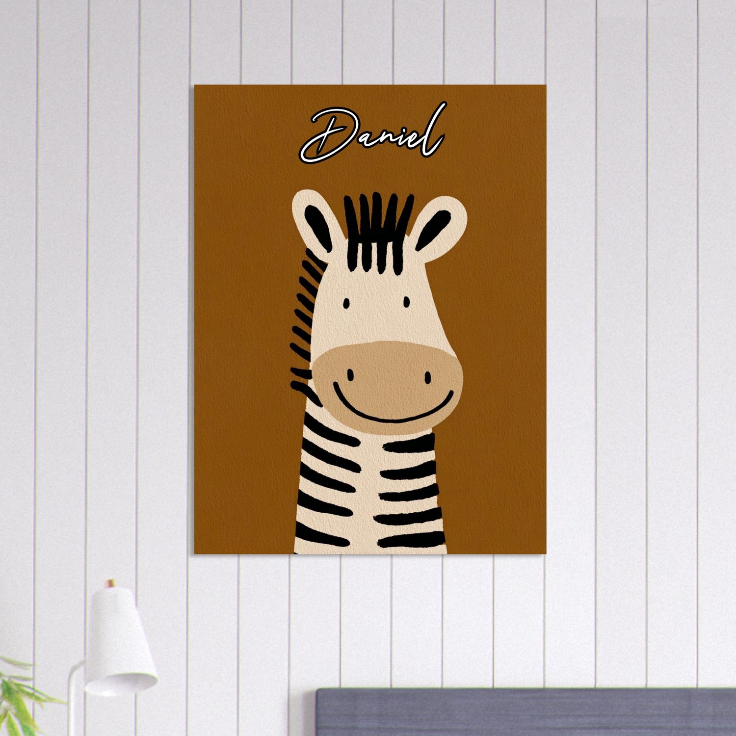 Personalized Cute Zebra Nursery Poster - Wild Animal Wall Art - Custom Kids Print 75x100 cm 30x40″