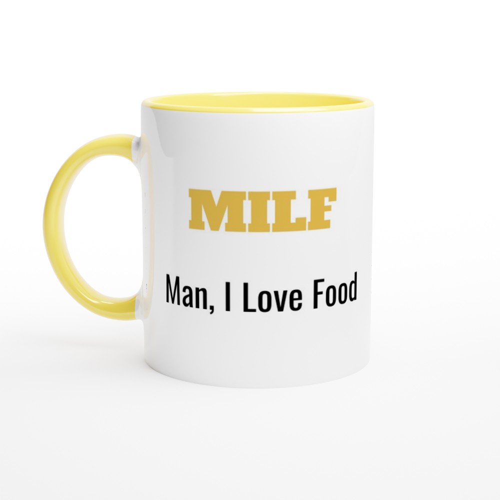 MILF Coffee Mug - Man I Love Food - Funny Humorous Gift - 11oz Ceramic Cup Ceramic Yellow