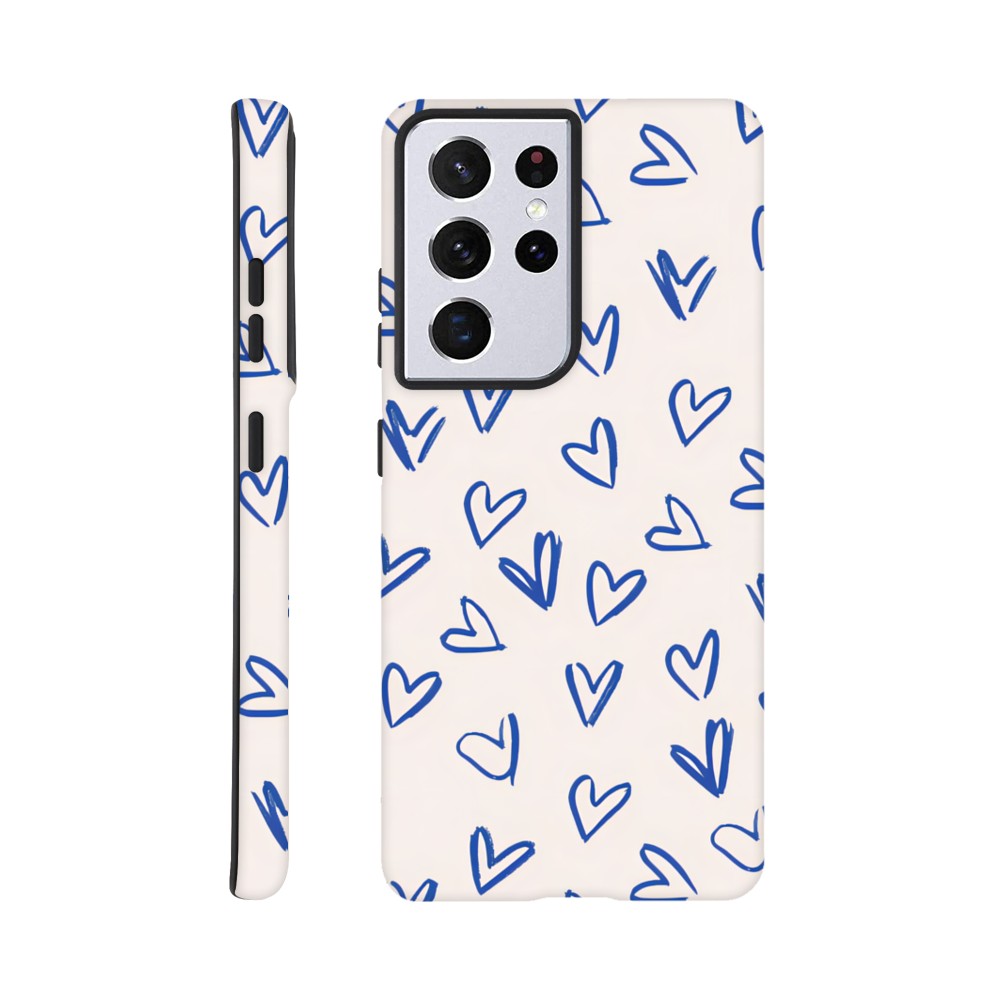 Blue Hearts Phone Case - Cute Minimalist Pattern for iPhone & Samsung | Romantic Design Protection Galaxy S21 Ultra