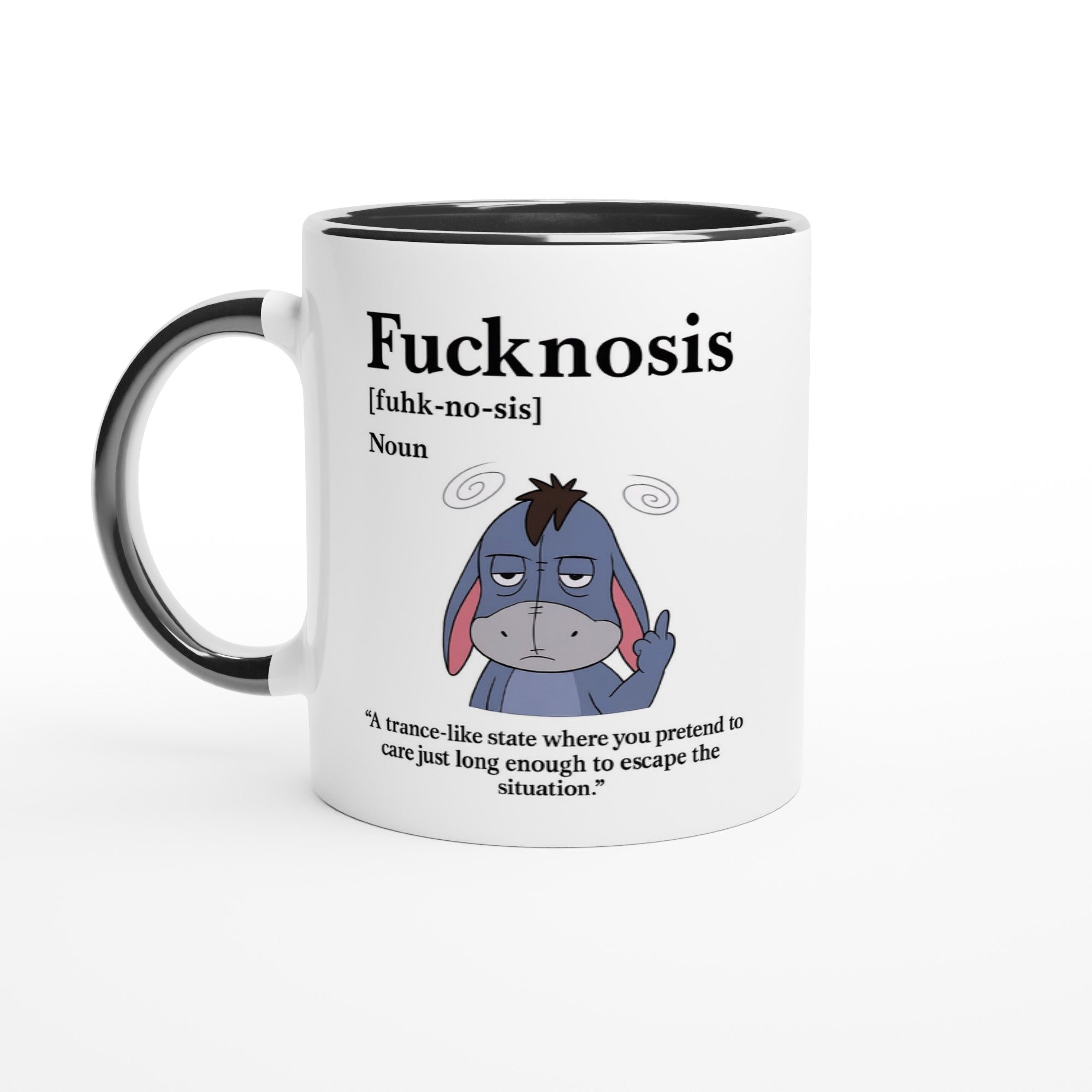 Funny F*cknosis Mug – Sarcastic Definition Coffee Cup with Dog, Cat, Bear, or Horse Design – 11oz Ceramic Humor Gift Ceramic Black Donkey