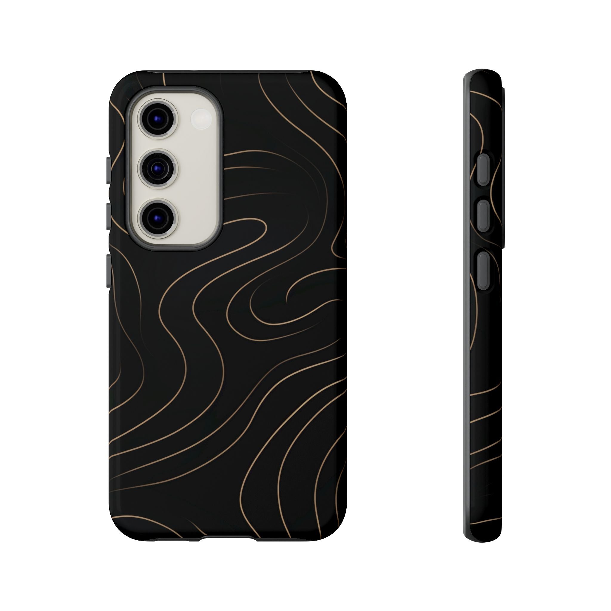 Noir Topograph - Black Minimalist Line Art Phone Case Samsung Galaxy S23 Glossy