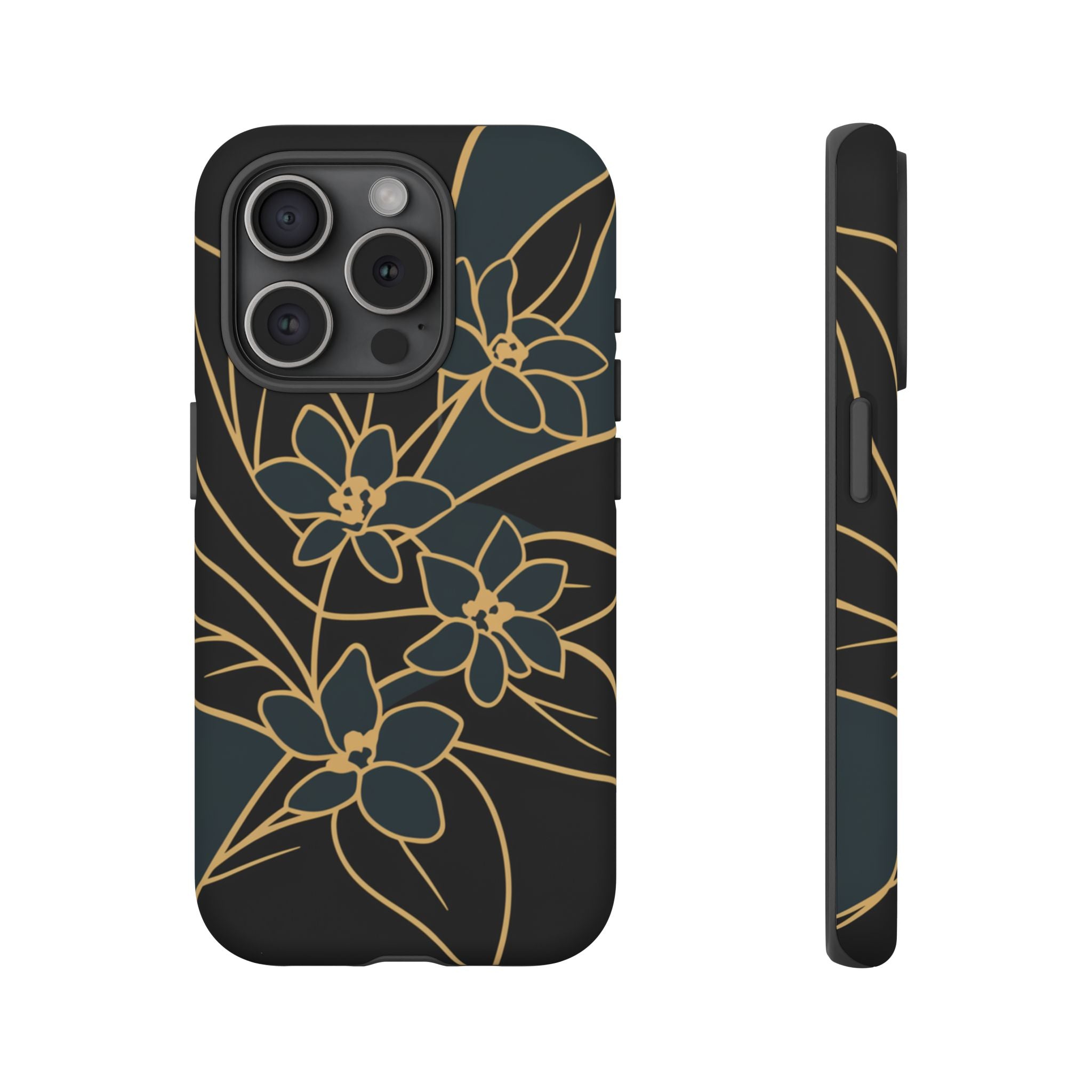 Golden Bloom - Elegant Floral Line Art Phone Case iPhone 15 Pro Matte