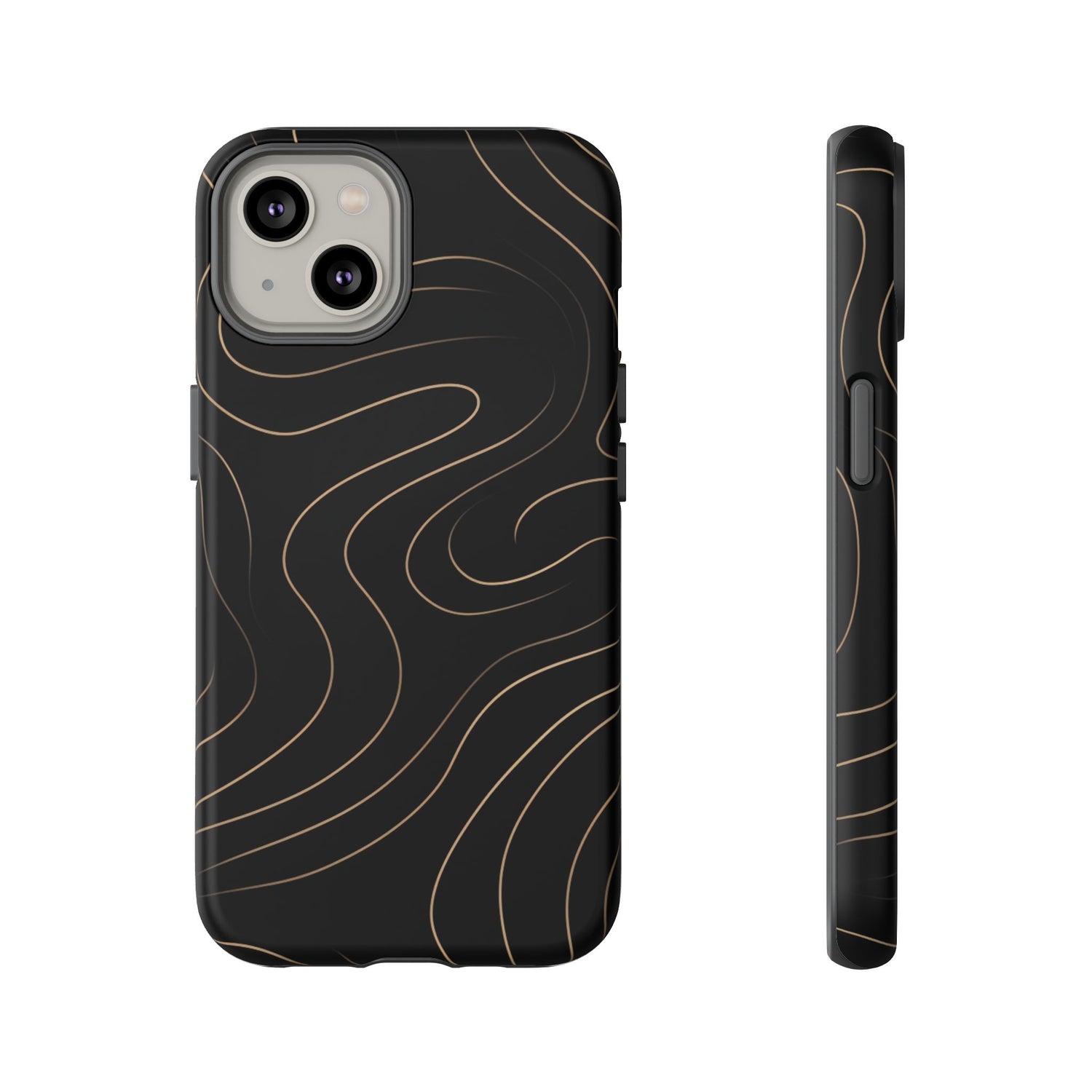 Noir Topograph - Black Minimalist Line Art Phone Case iPhone 14 Matte
