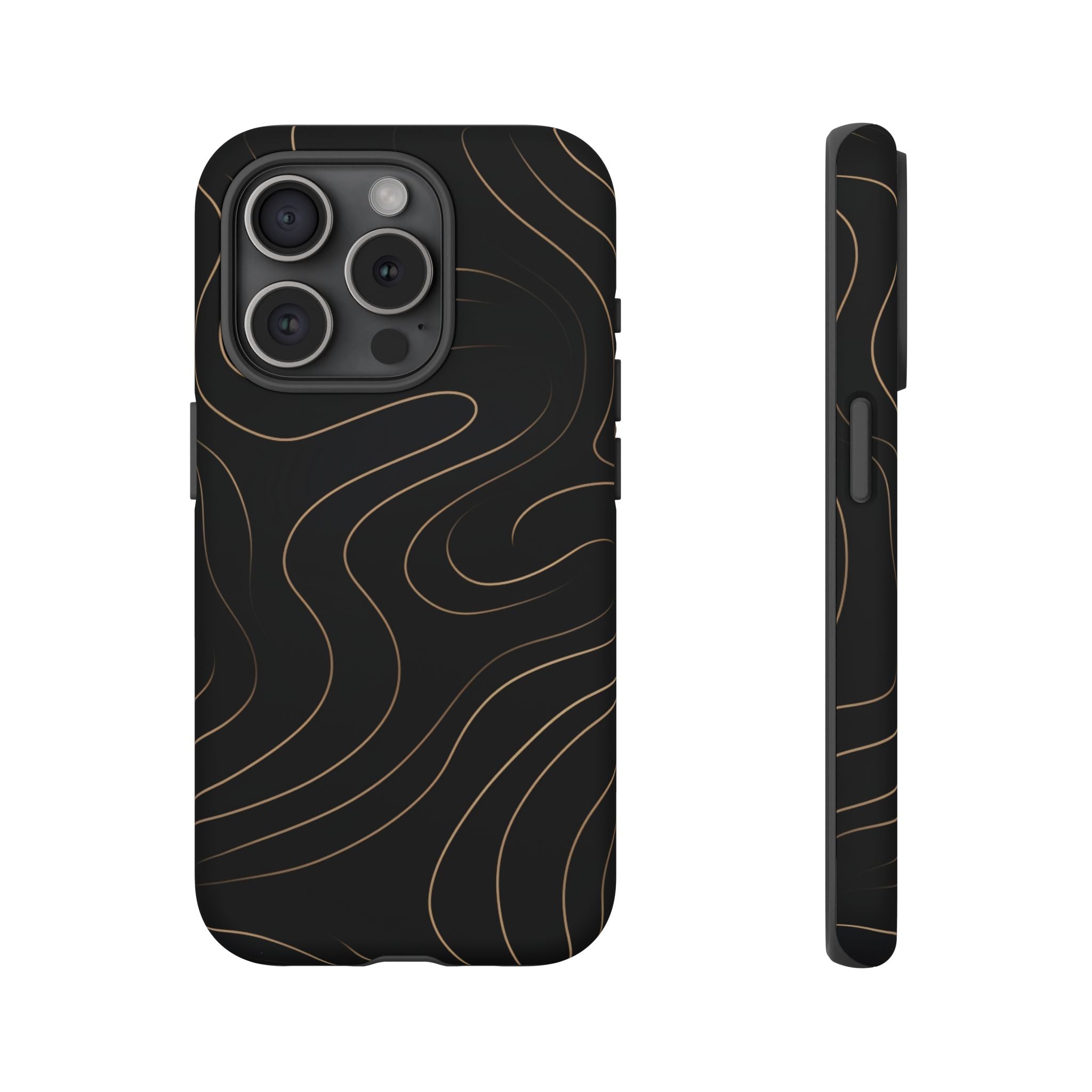 Noir Topograph - Black Minimalist Line Art Phone Case iPhone 15 Pro Matte
