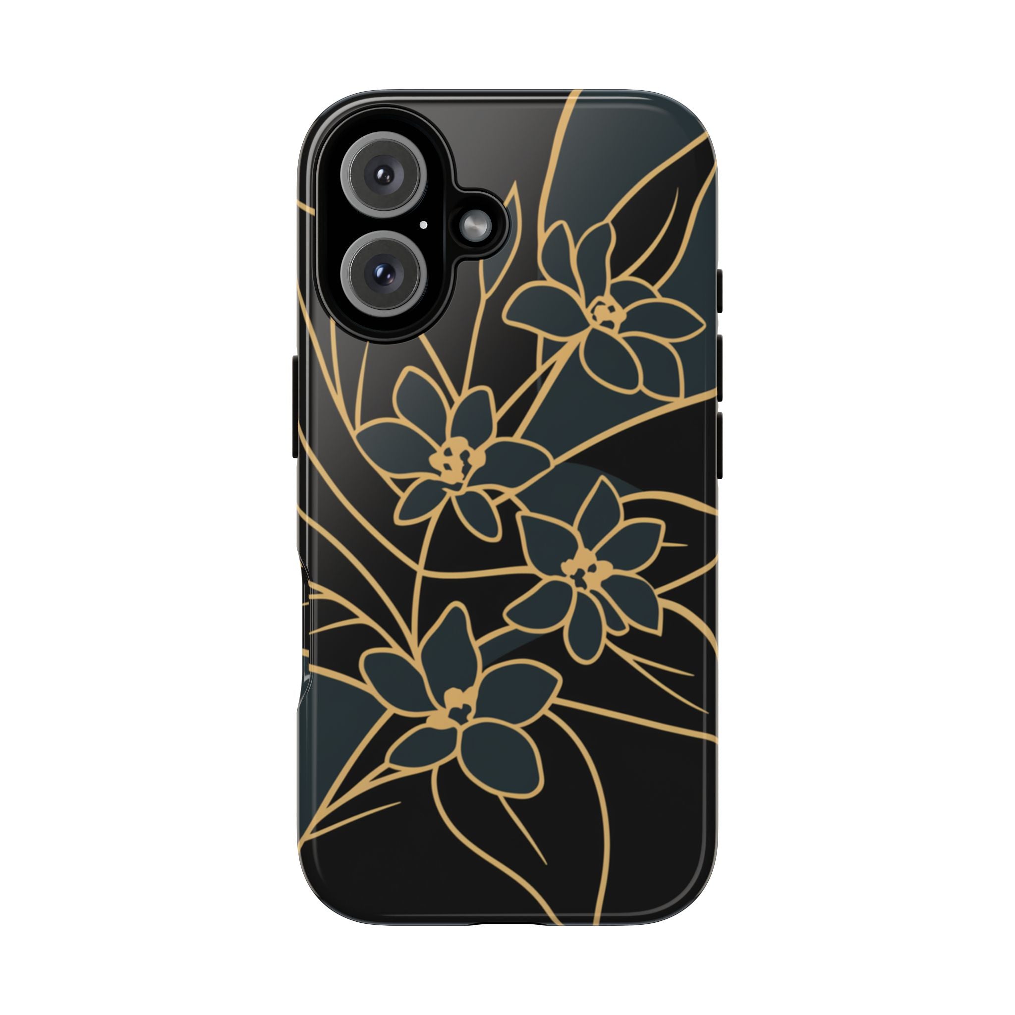 Golden Bloom - Elegant Floral Line Art Phone Case iPhone 16 Glossy