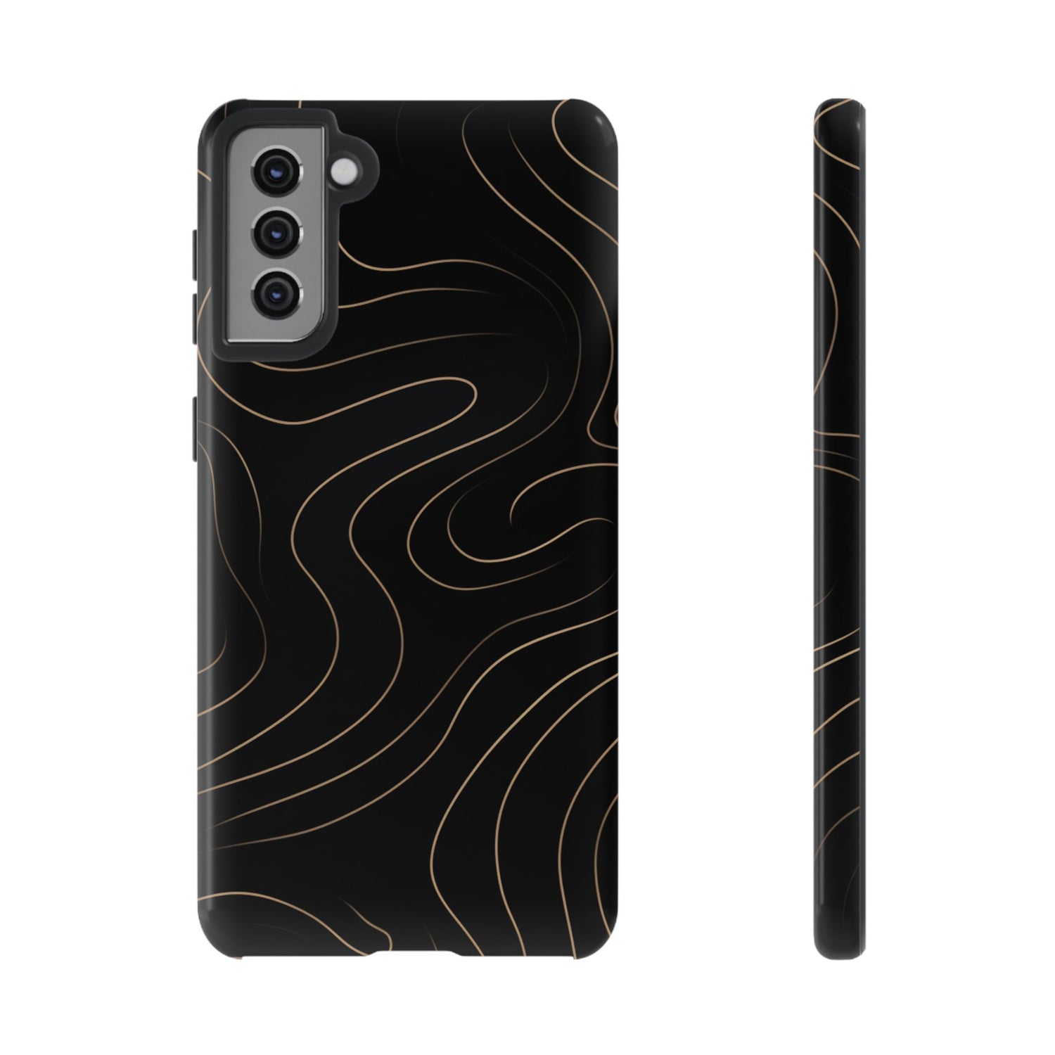 Noir Topograph - Black Minimalist Line Art Phone Case Samsung Galaxy S21 Plus Glossy