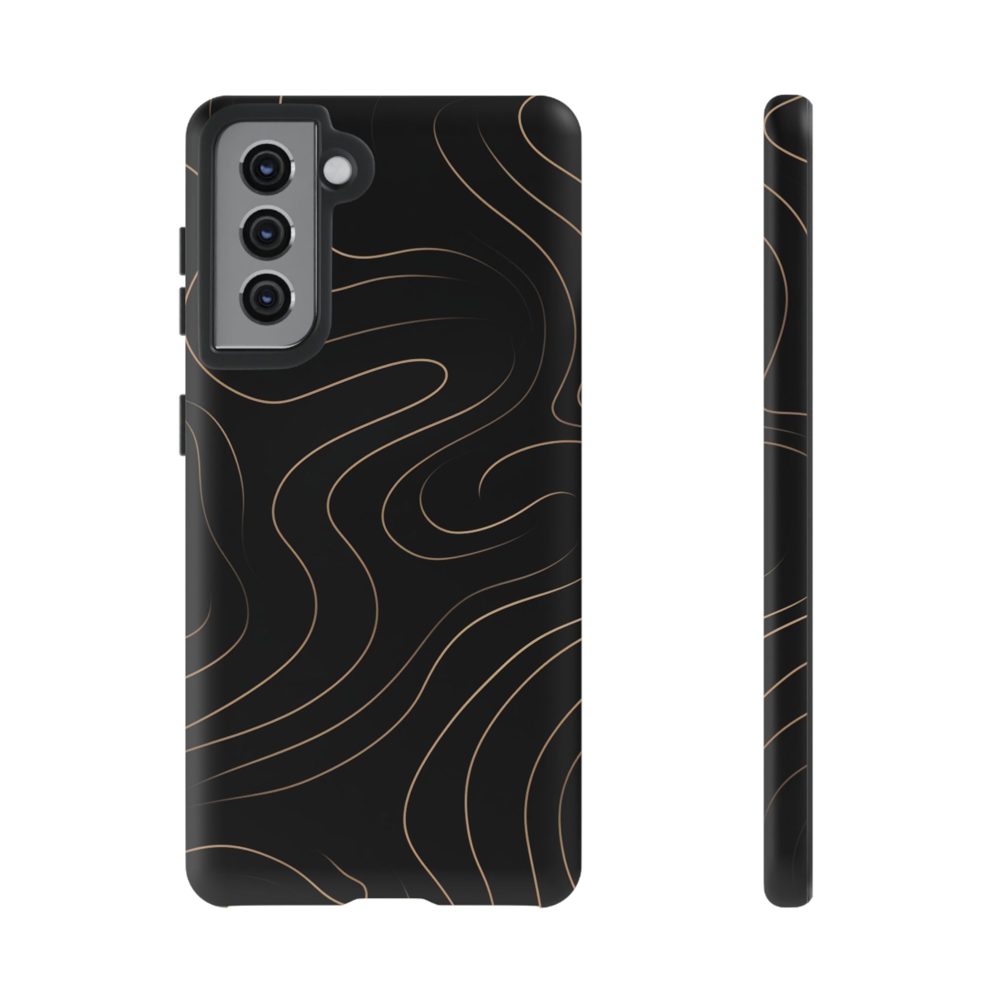 Noir Topograph - Black Minimalist Line Art Phone Case Samsung Galaxy S21 Matte