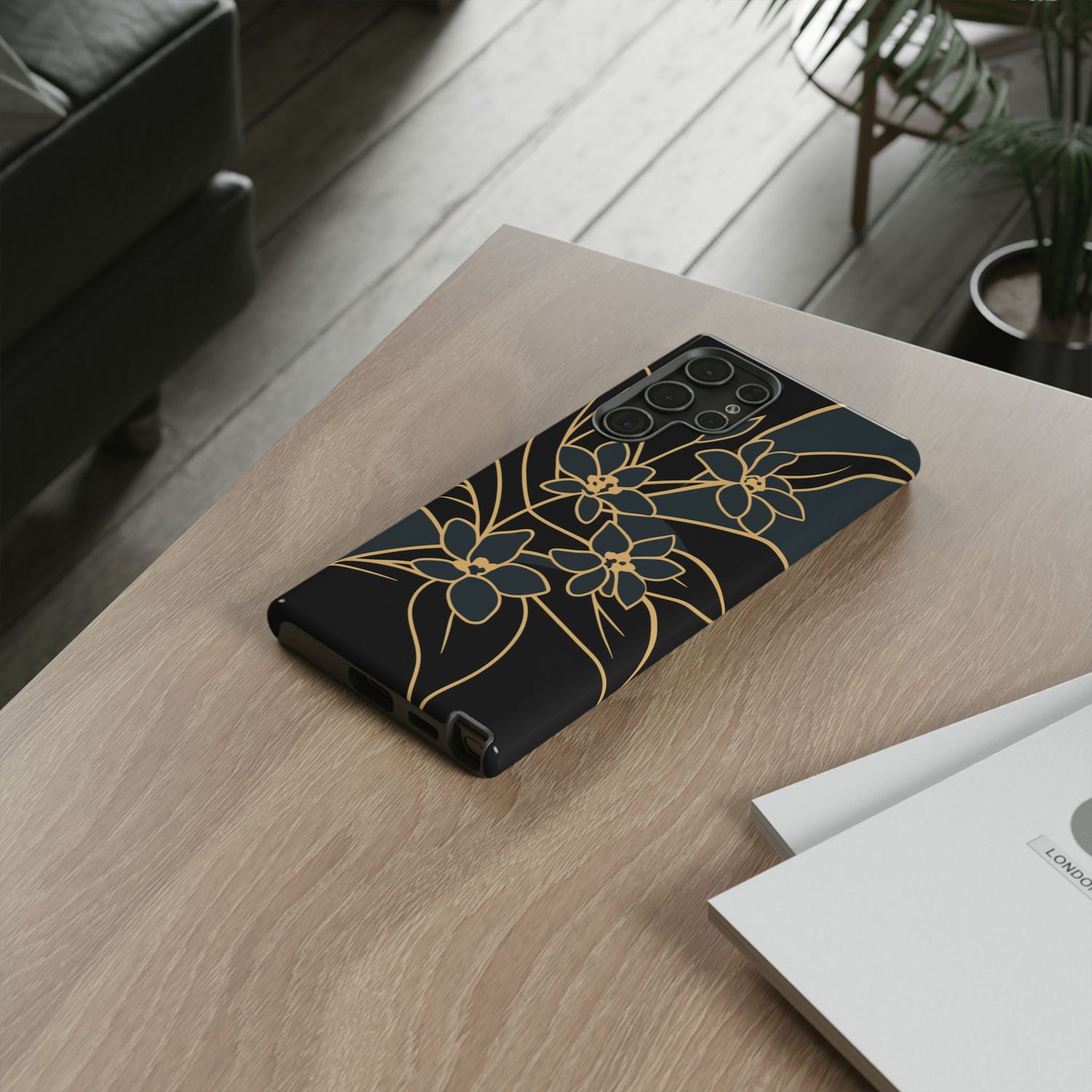 Golden Bloom - Elegant Floral Line Art Phone Case