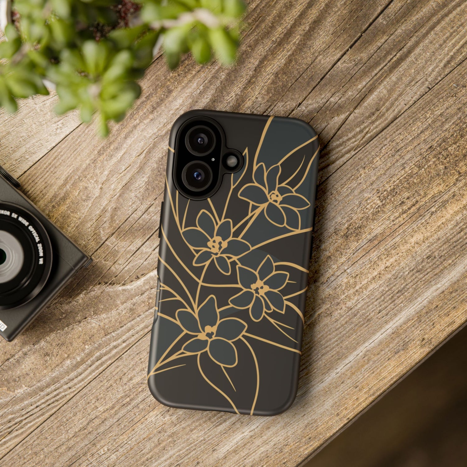 Golden Bloom - Elegant Floral Line Art Phone Case