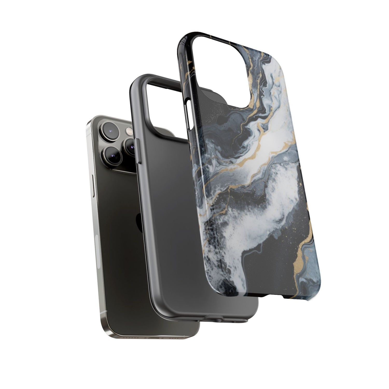 Celestial Marble Phone Case - Black & Gold Swirl Design