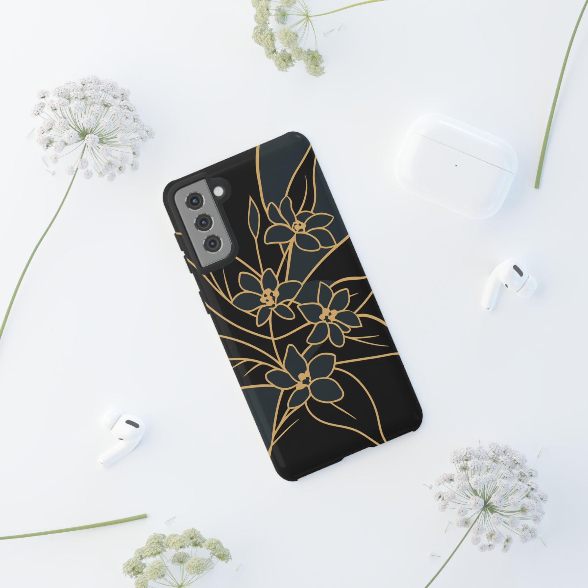 Golden Bloom - Elegant Floral Line Art Phone Case