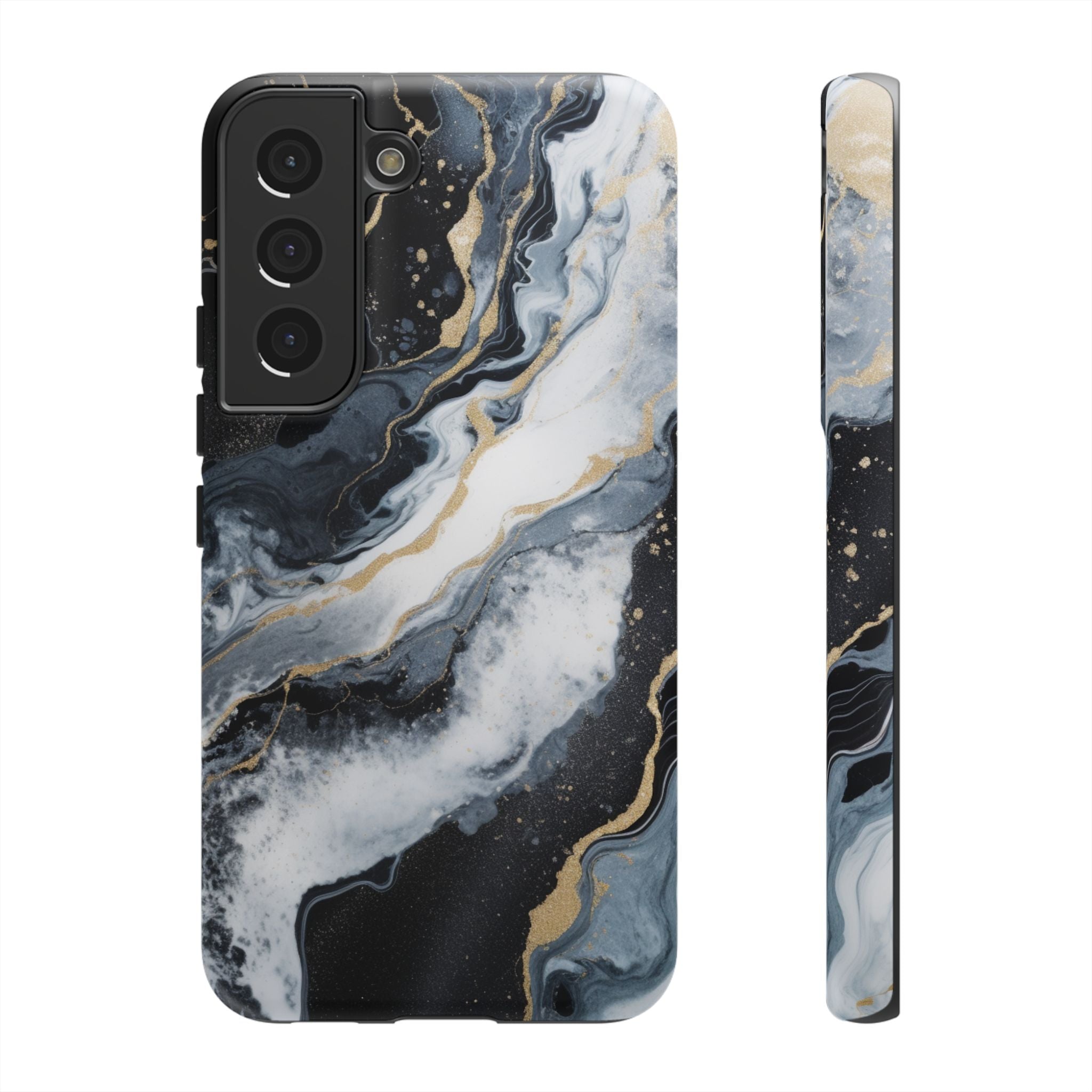 Celestial Marble Phone Case - Black & Gold Swirl Design Samsung Galaxy S22 Matte