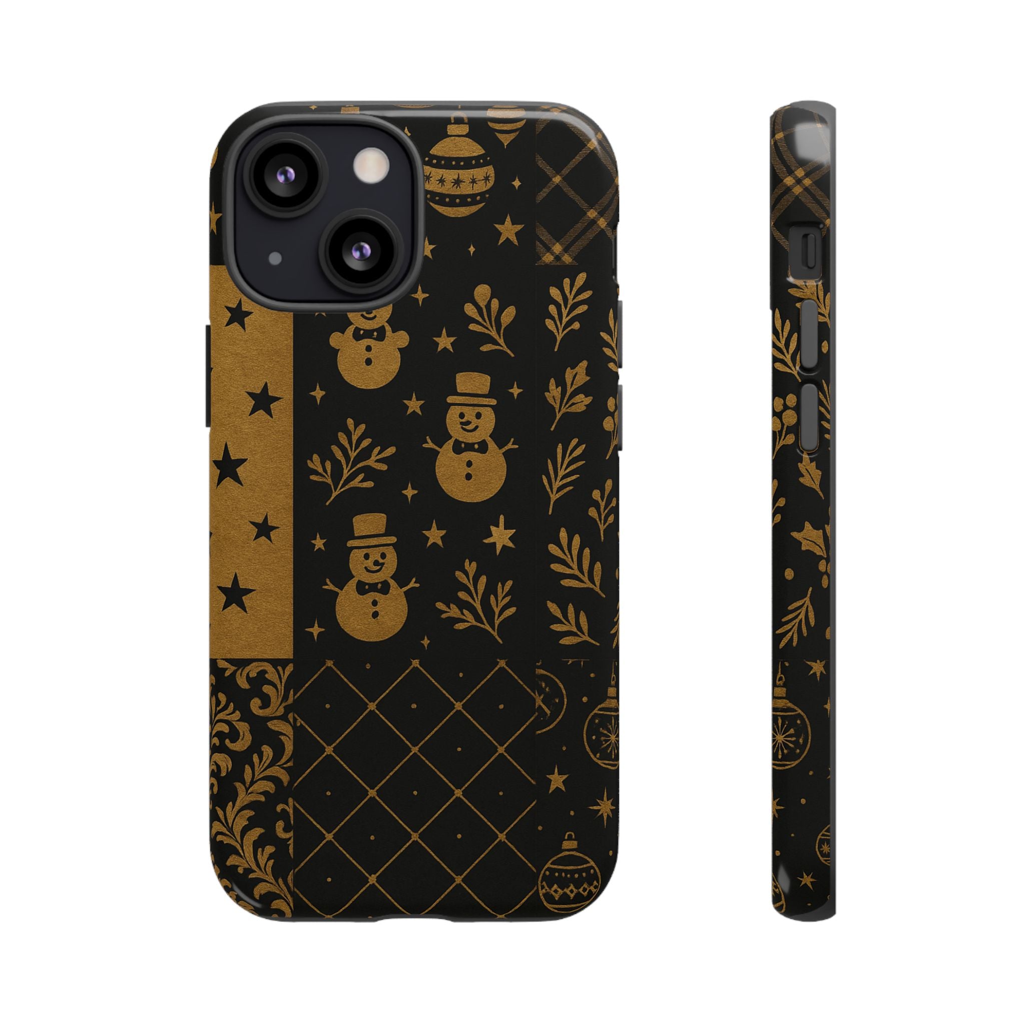 Black Festive Phone Case | Christmas Gift | Holiday Decor | Snowman Design | Tough Cases | Winter Celebration iPhone 13 Mini Glossy