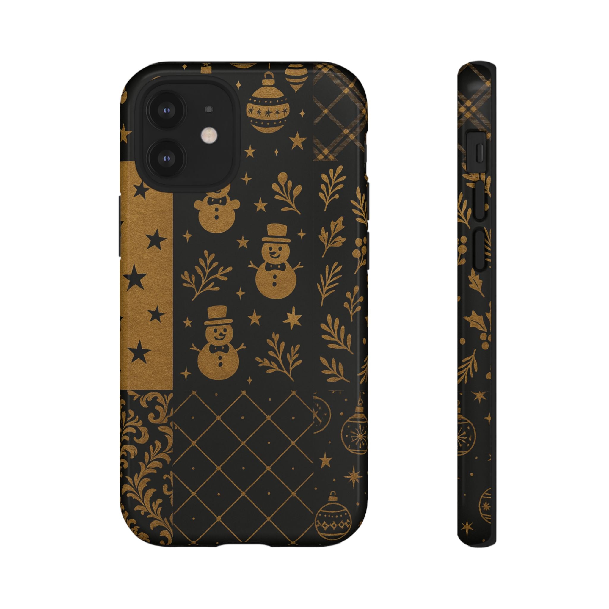 Black Festive Phone Case | Christmas Gift | Holiday Decor | Snowman Design | Tough Cases | Winter Celebration iPhone 12 Mini Glossy
