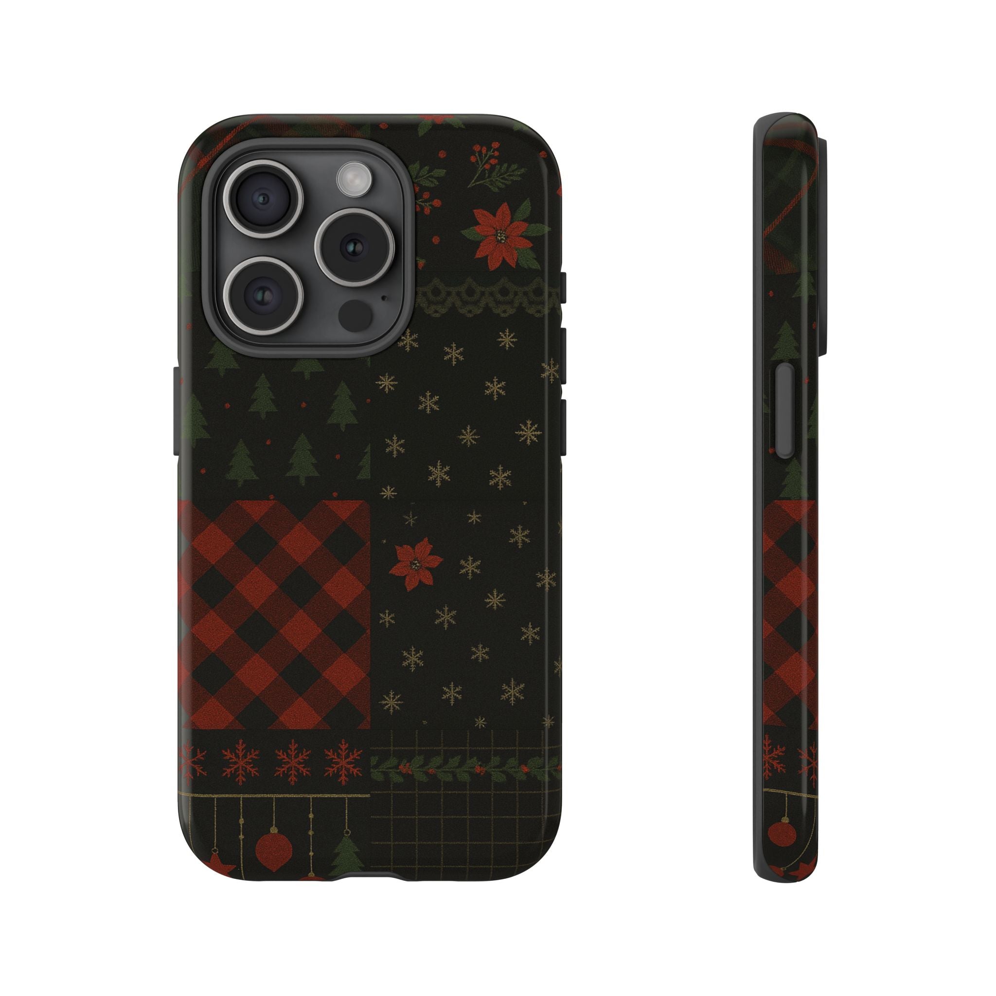 Black Festive Phone Case - Christmas Phone Cover - Tough Design iPhone 15 Pro Glossy