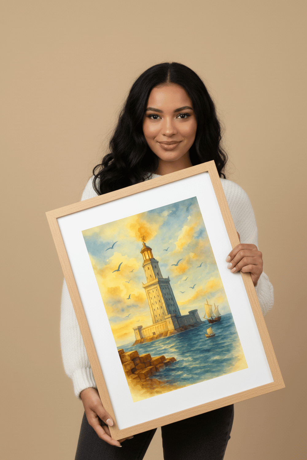 Lighthouse of Alexandria Watercolor Print: Pharos Wall Art