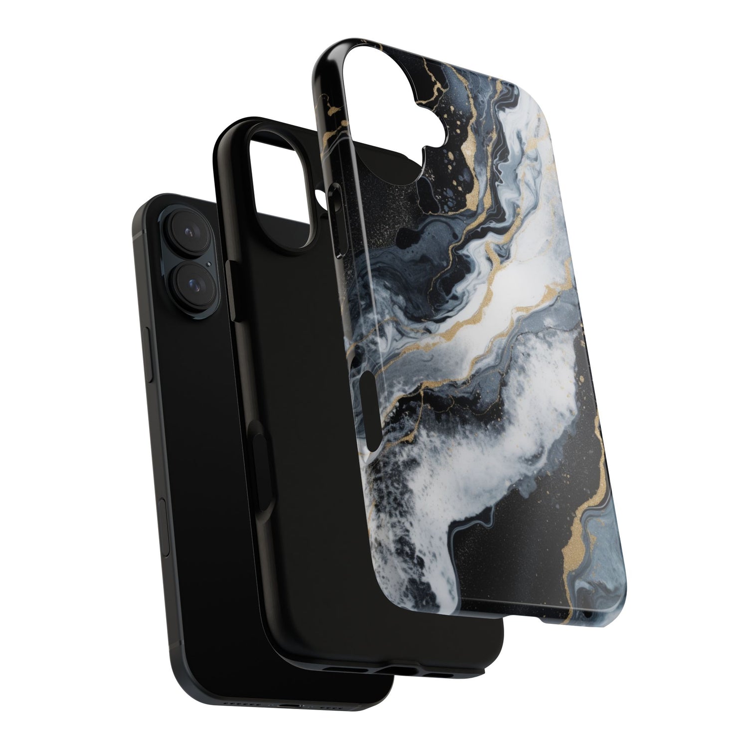 Celestial Marble Phone Case - Black & Gold Swirl Design
