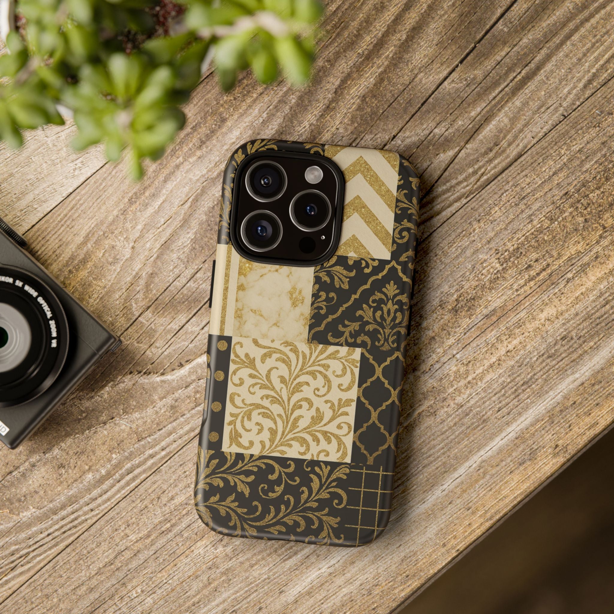 Phone Case, Luxury Black and Gold Festive Design for Christmas Gift, Holiday Decor, Tough Cases, Winter Celebration, Elegant iPhone Cover