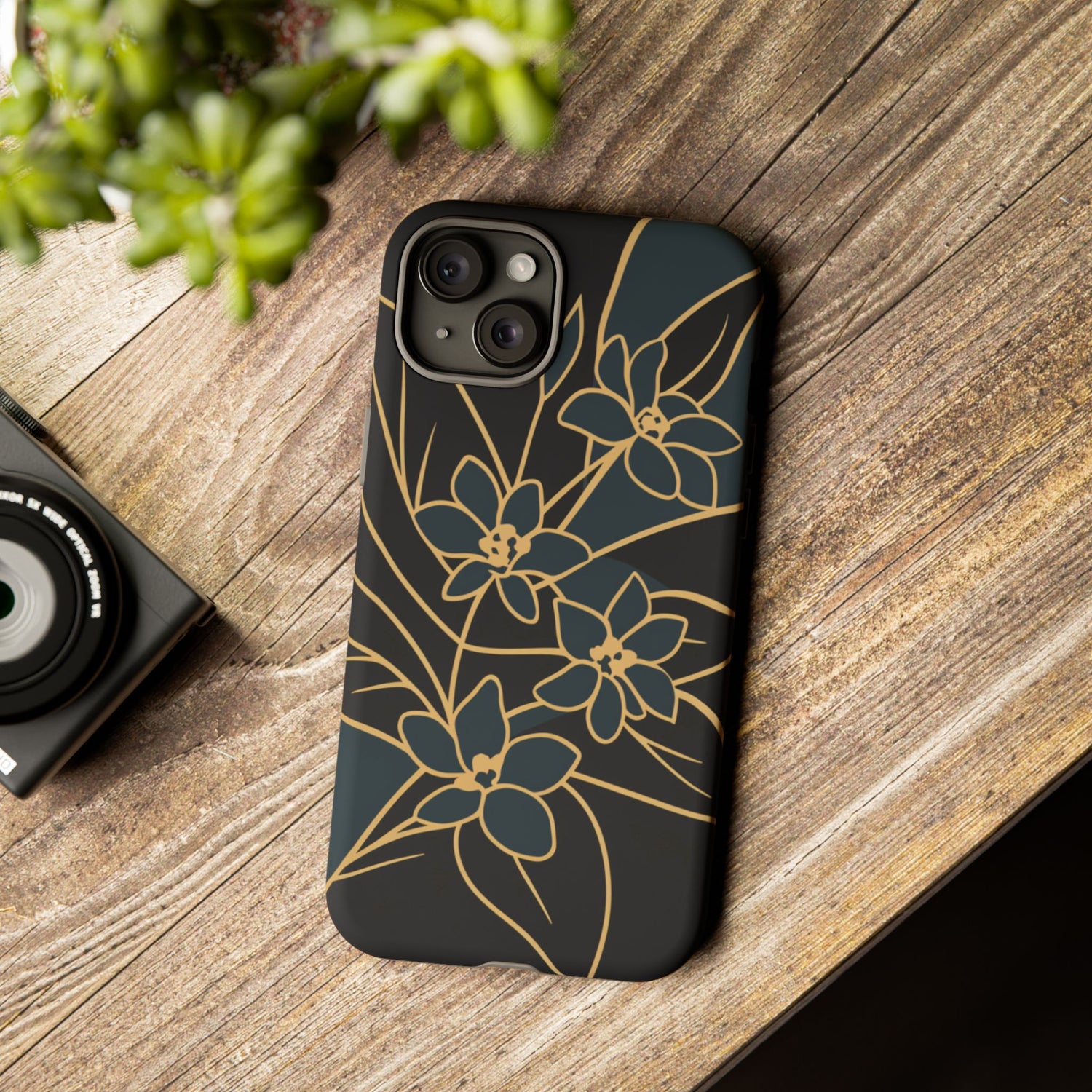 Golden Bloom - Elegant Floral Line Art Phone Case