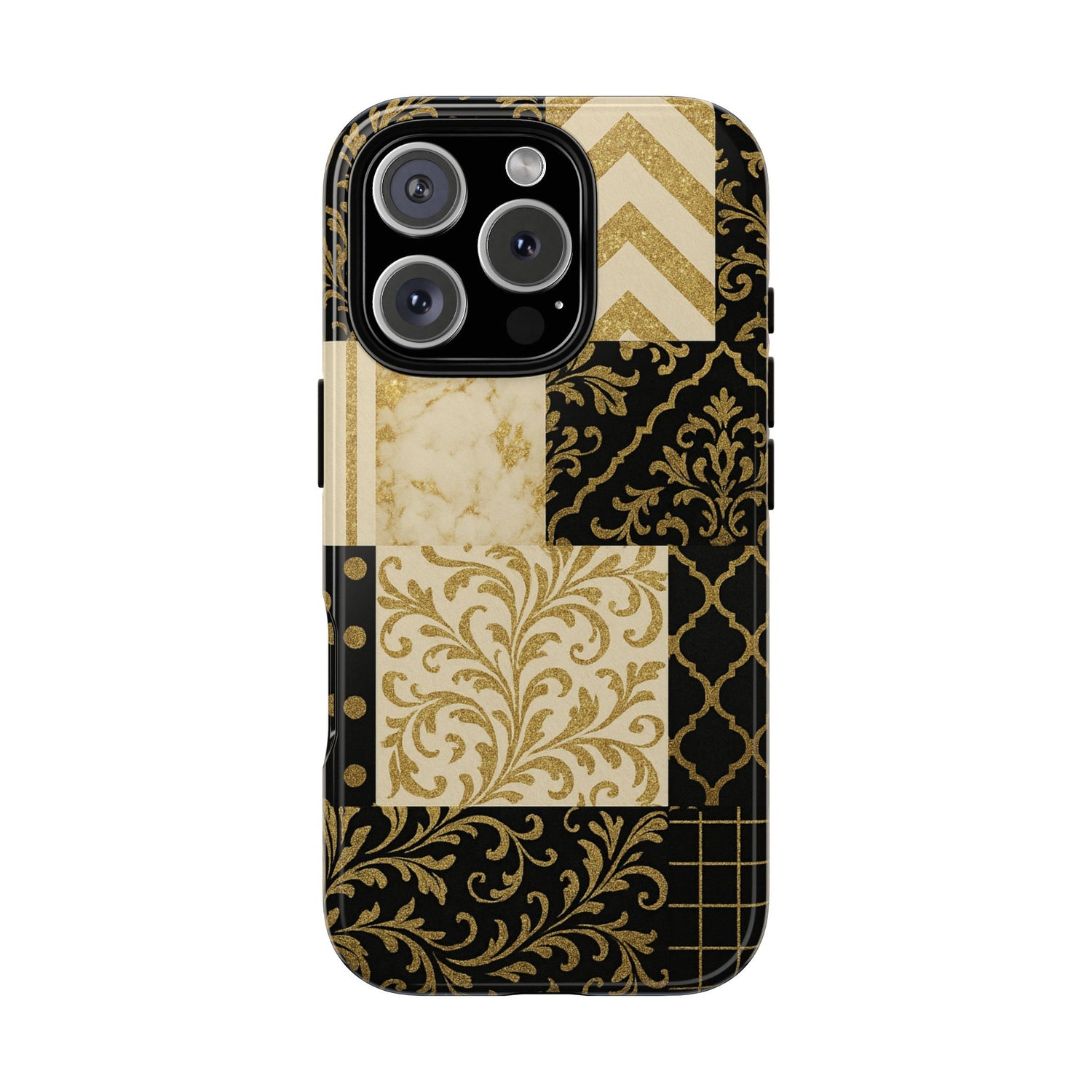 Phone Case, Luxury Black and Gold Festive Design for Christmas Gift, Holiday Decor, Tough Cases, Winter Celebration, Elegant iPhone Cover iPhone 16 Pro Glossy