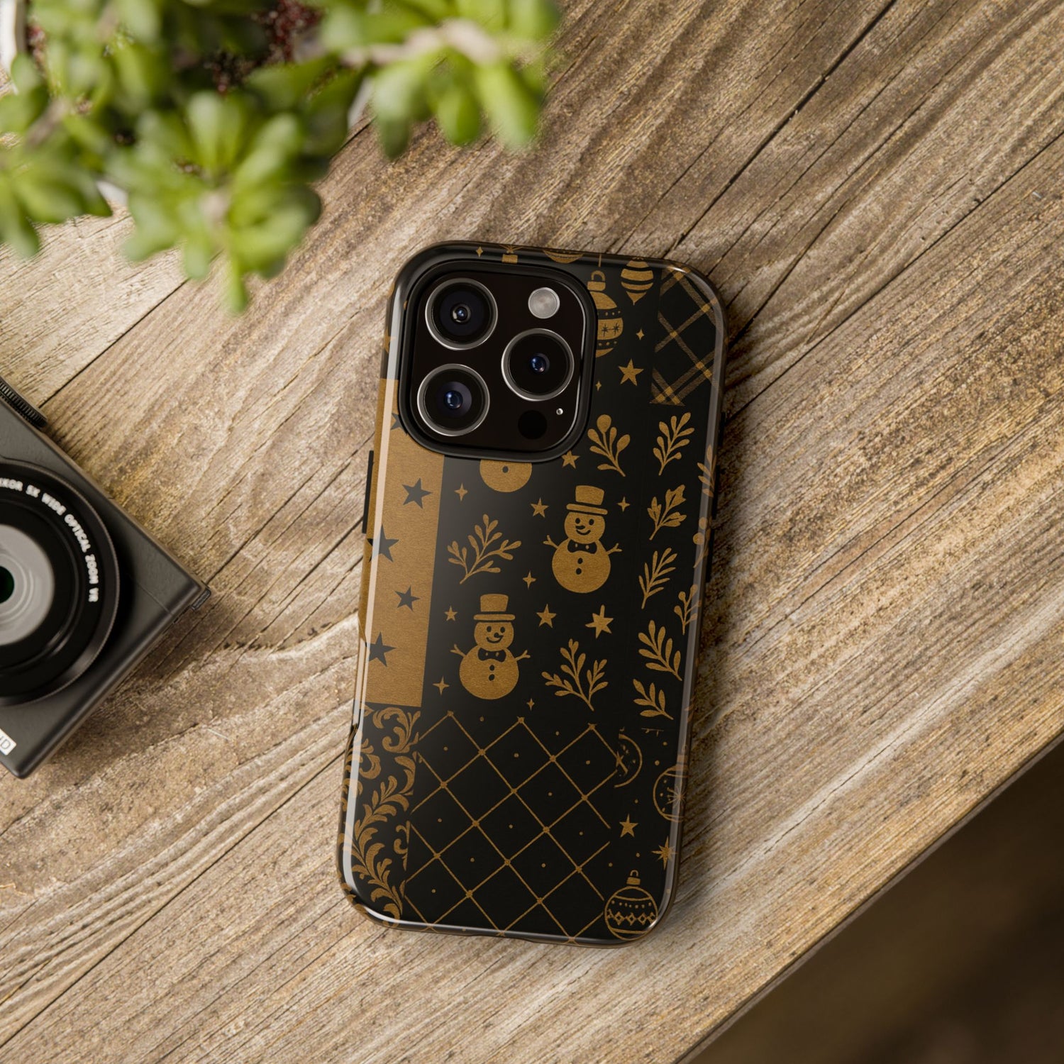 Black Festive Phone Case | Christmas Gift | Holiday Decor | Snowman Design | Tough Cases | Winter Celebration