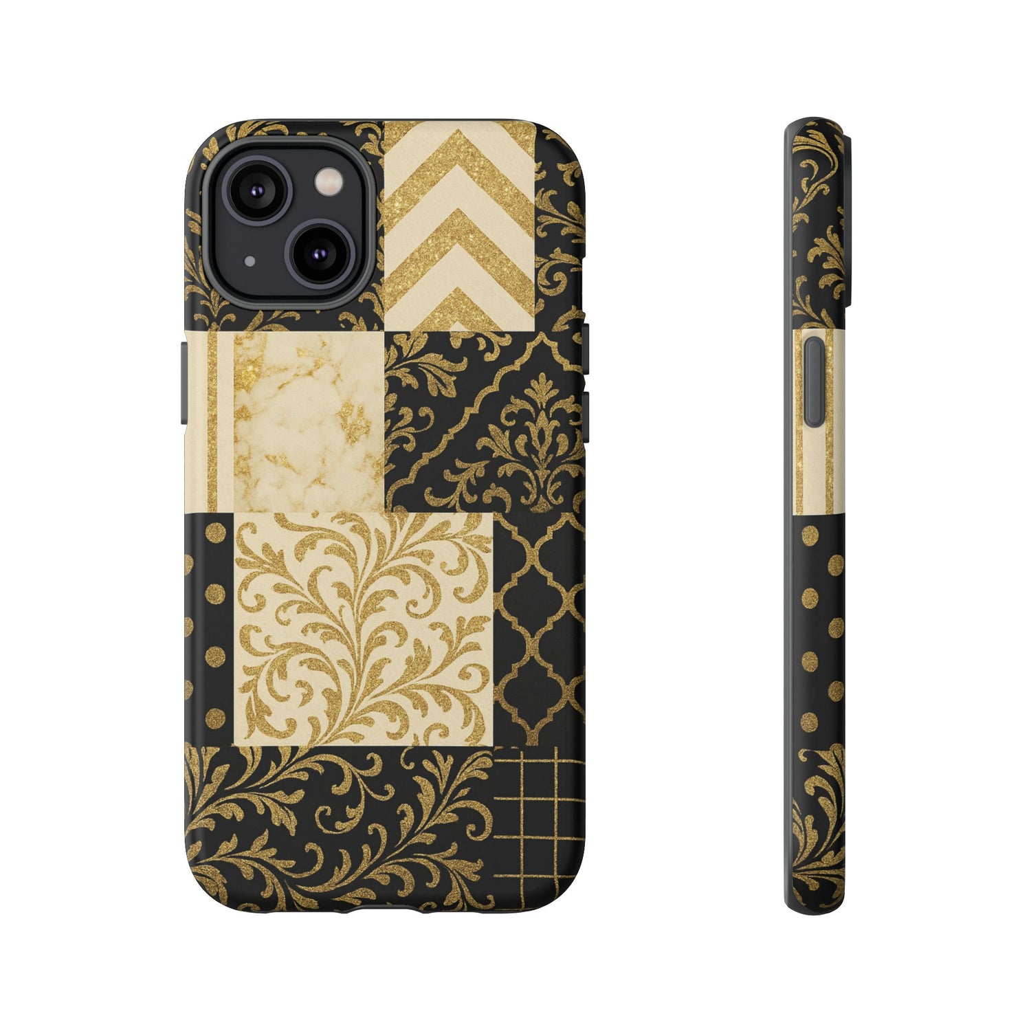Phone Case, Luxury Black and Gold Festive Design for Christmas Gift, Holiday Decor, Tough Cases, Winter Celebration, Elegant iPhone Cover iPhone 14 Plus Matte