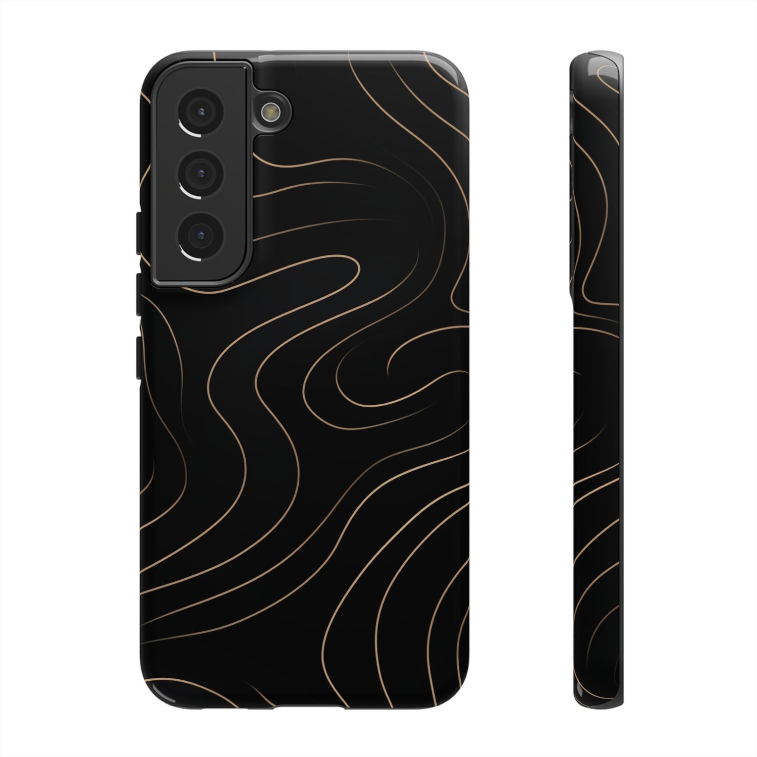 Noir Topograph - Black Minimalist Line Art Phone Case Samsung Galaxy S22 Glossy