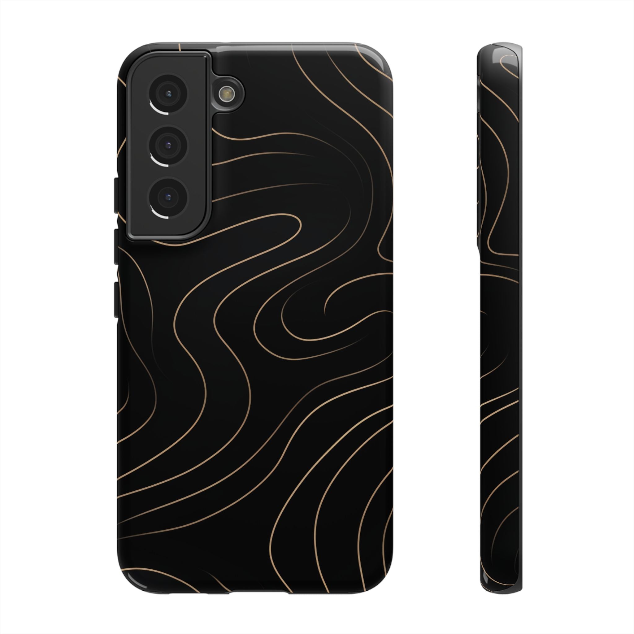 Noir Topograph - Black Minimalist Line Art Phone Case Samsung Galaxy S22 Glossy