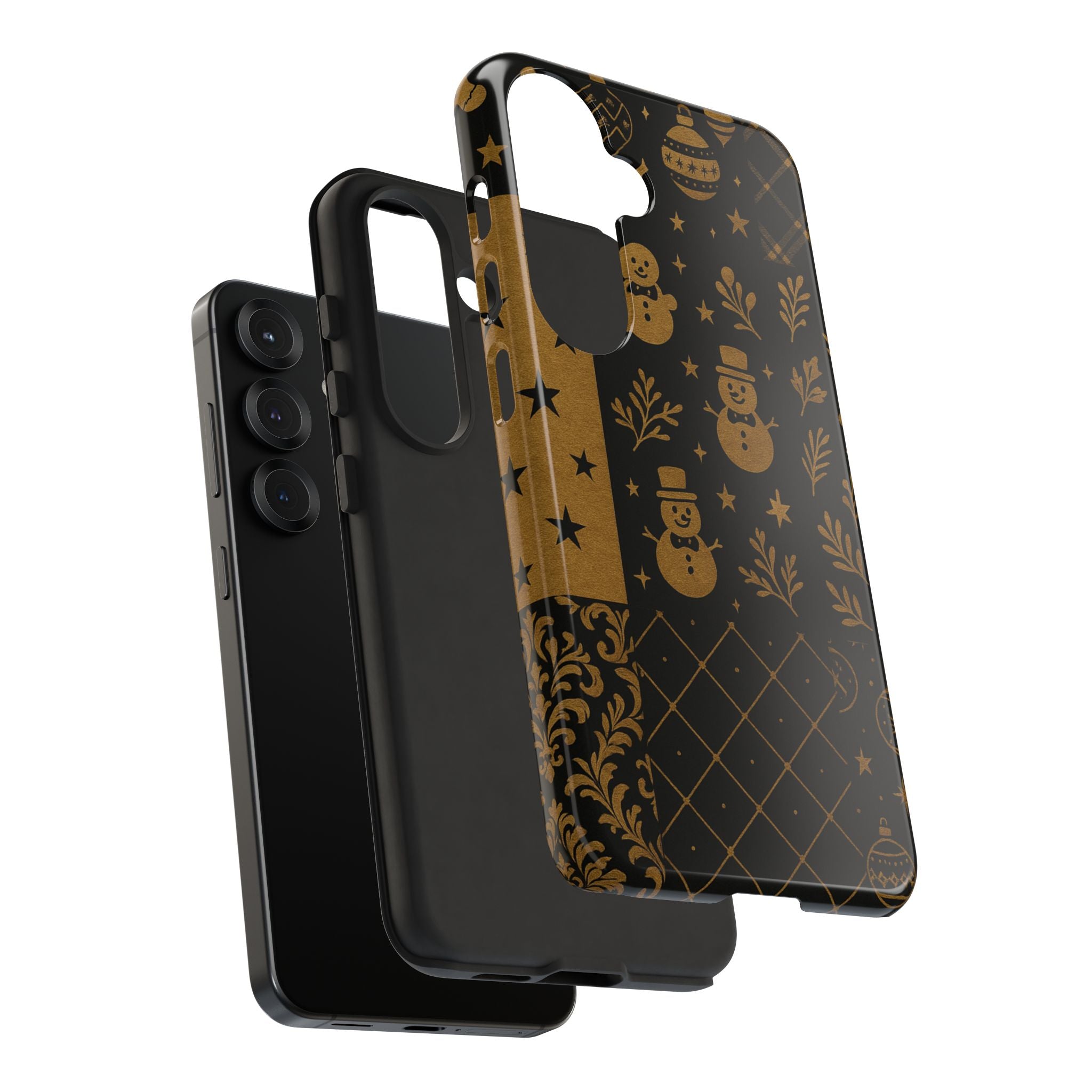 Black Festive Phone Case | Christmas Gift | Holiday Decor | Snowman Design | Tough Cases | Winter Celebration