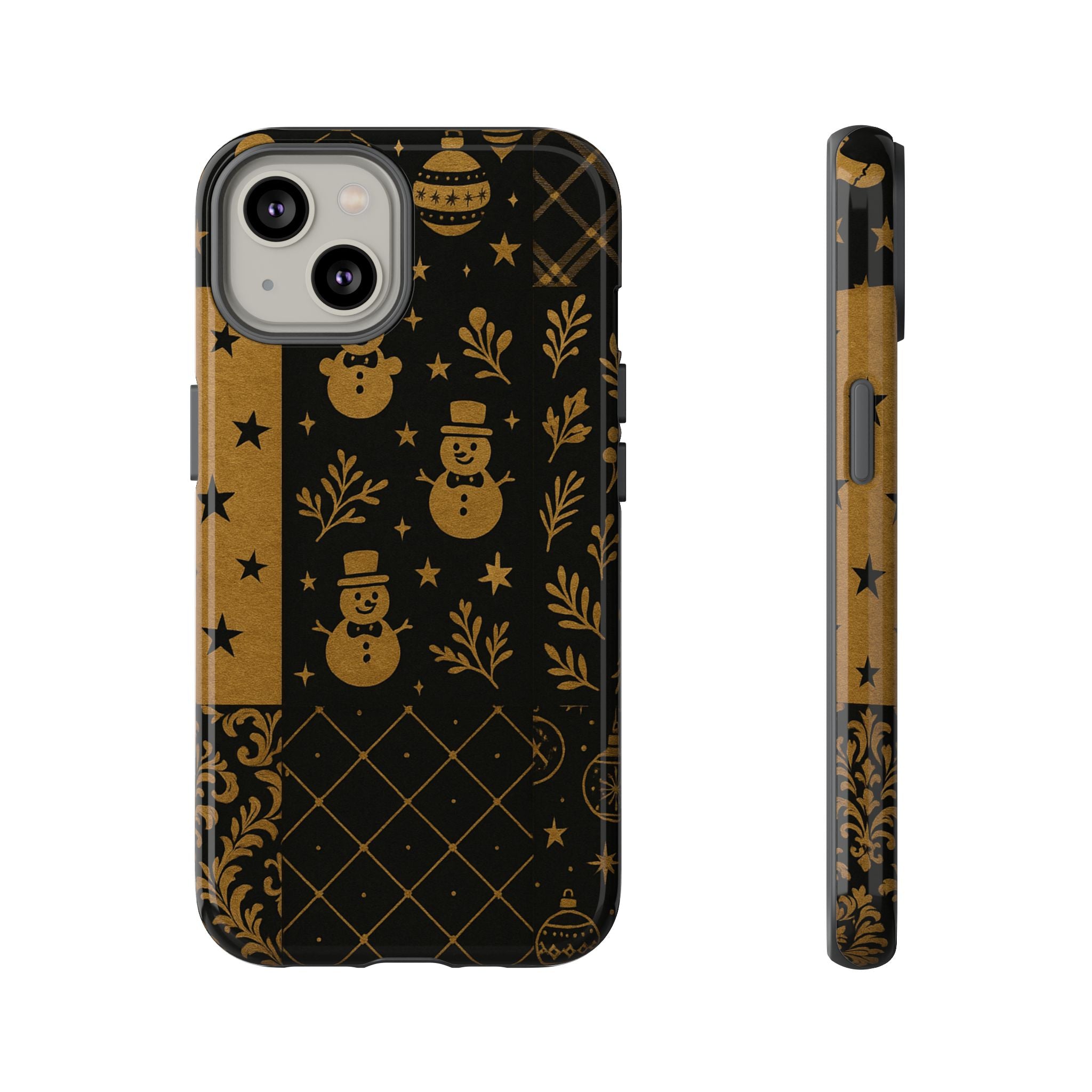 Black Festive Phone Case | Christmas Gift | Holiday Decor | Snowman Design | Tough Cases | Winter Celebration iPhone 14 Glossy