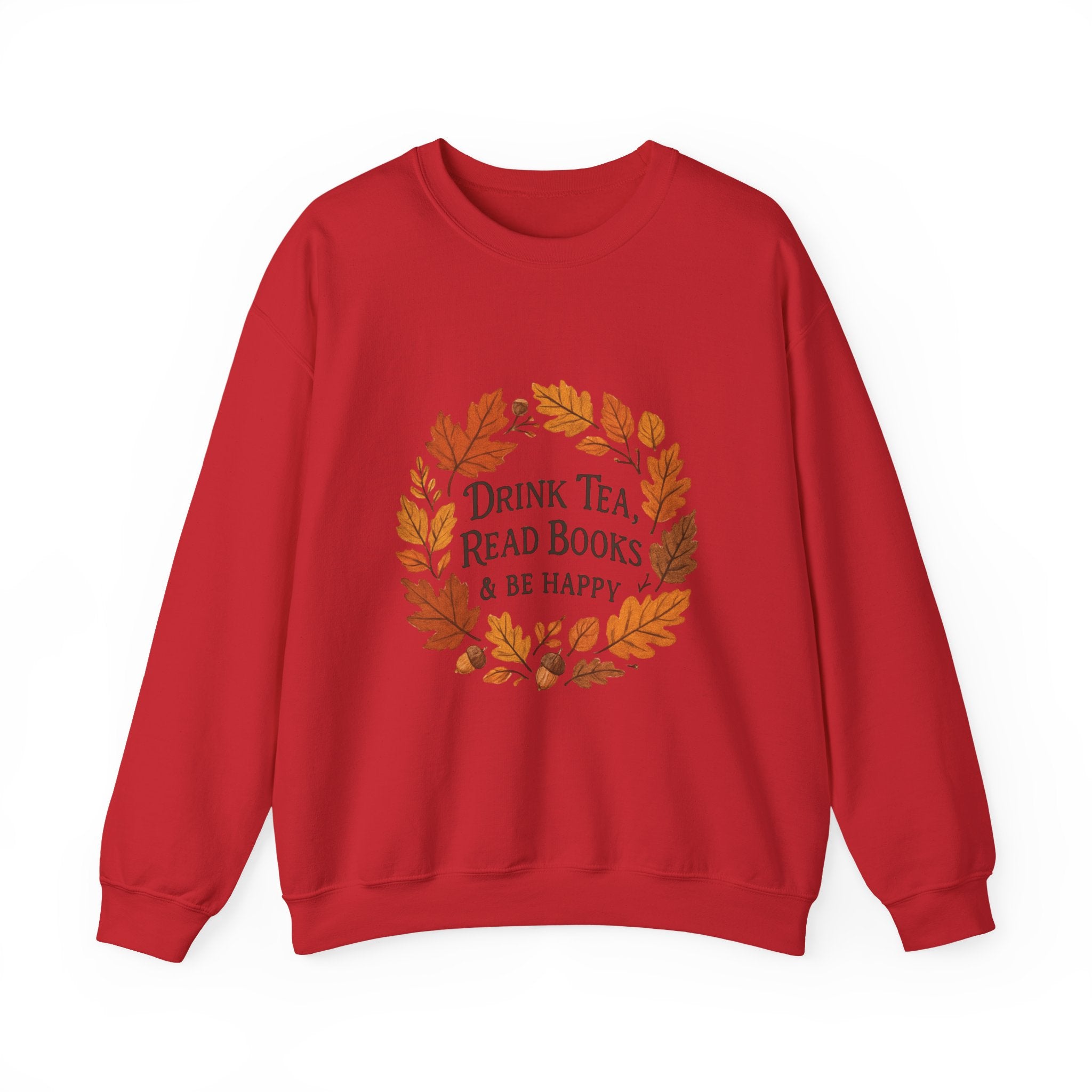 Cozy Book Lover Crewneck Sweatshirt - Fall Fashion Tea & Books Apparel | Gift for Readers Red