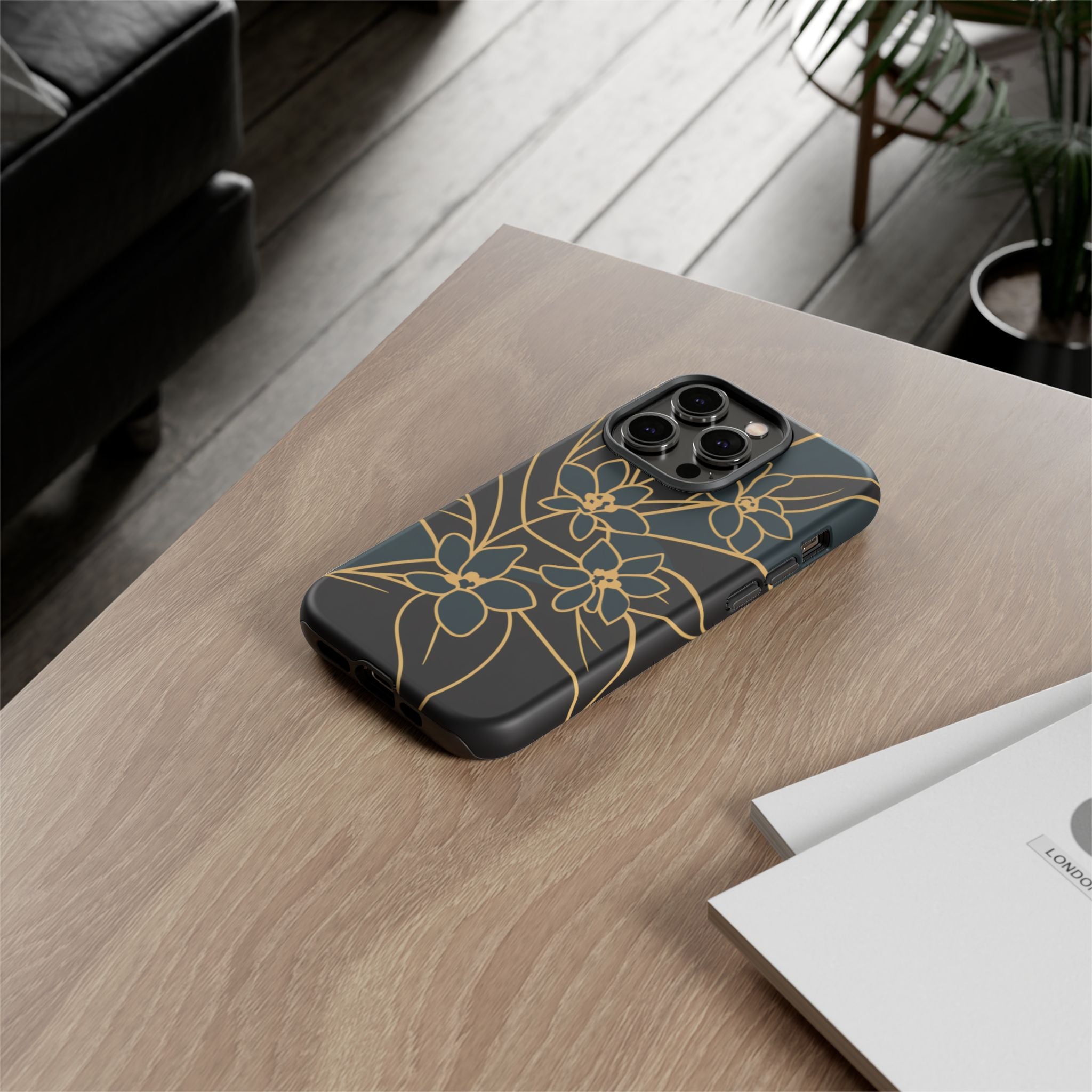 Golden Bloom - Elegant Floral Line Art Phone Case