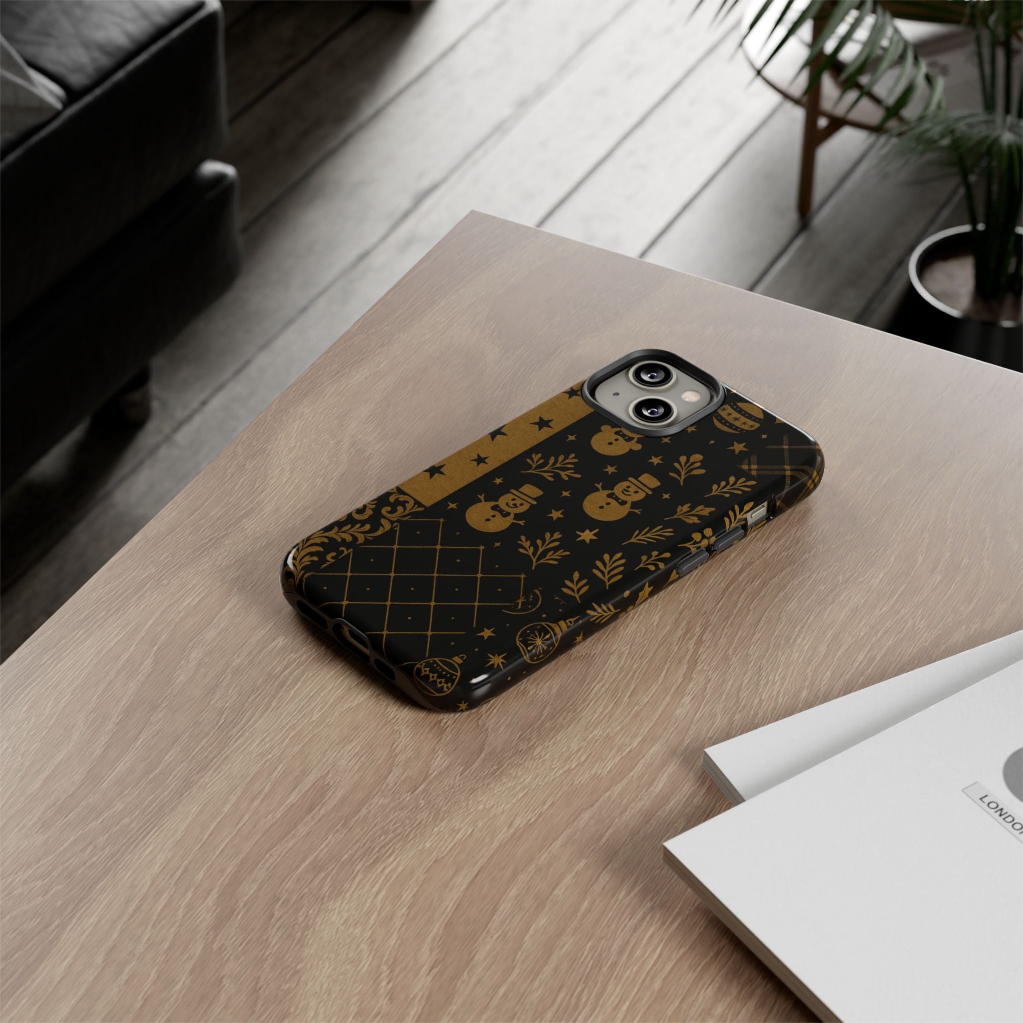 Black Festive Phone Case | Christmas Gift | Holiday Decor | Snowman Design | Tough Cases | Winter Celebration
